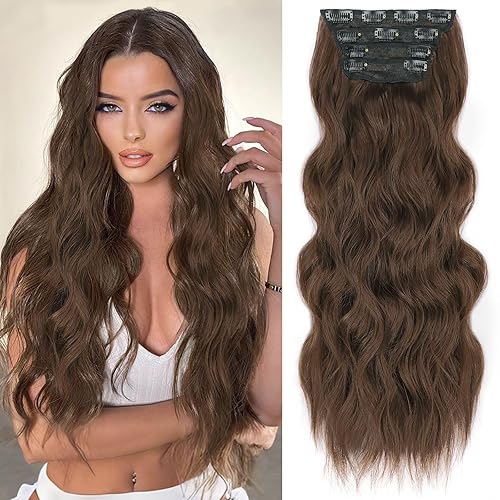 Miniatura 22 de ALXNAN - Extensiones de cabello con pinza, largo y ondulado, de 20 pulgadas, color rubio rosa; extensiones de cabello natural de 4 piezas, con fibra