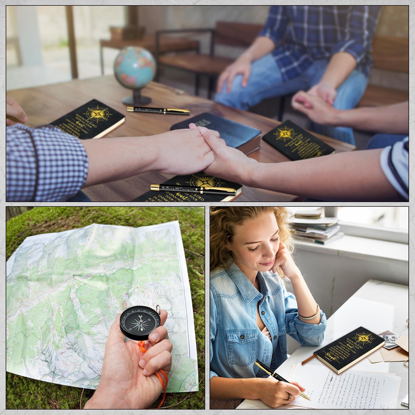 Fuyoooo 4 Pcs Christian Graduation Gifts Baptism Gift for Men Bible Journal Religious Engraved Compass Bible Pen for First Communion Father's Day