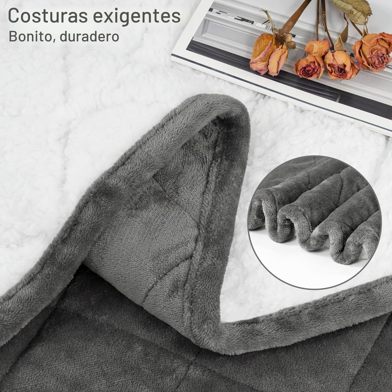 WOLTU Manta Pesada para Adultos 11kg, 150x200 cm, Gris | Manta con Peso de, Suave de Franela