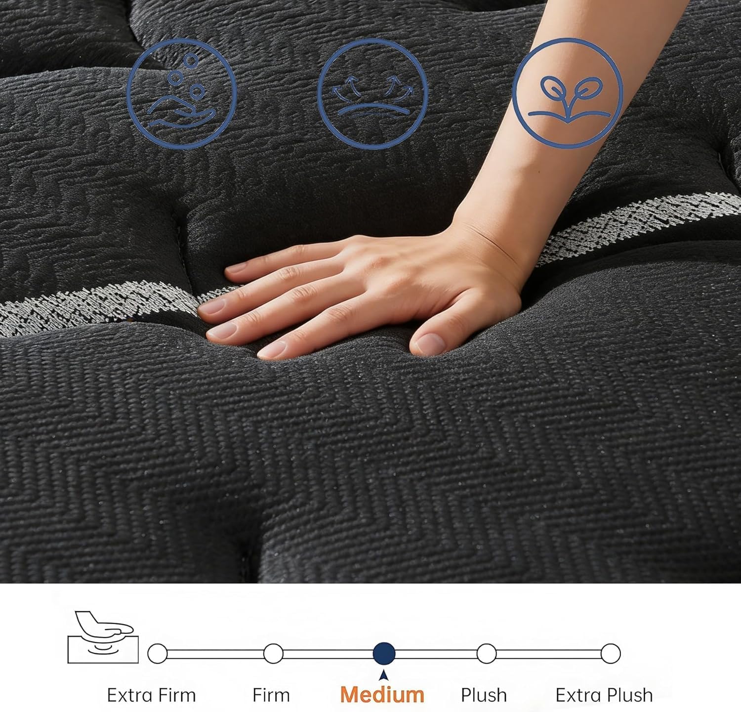 Matelas 140x190, Ép 30 cm, Matelas Hybride à Ressorts Ensachés, Mi-Ferme