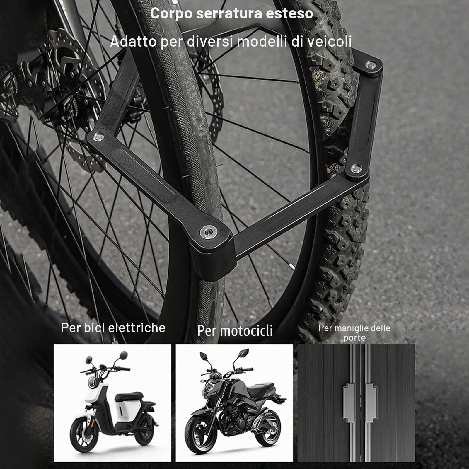 Lucchetto Pieghevole per Bici Lucchetto Pieghevole Portatile per Bici con Staffa di Montaggio e 2 Chiavi, Adatto per Biciclette, Scooter e motociclette (Lunghezza Massima da Aperto: 87 cm).