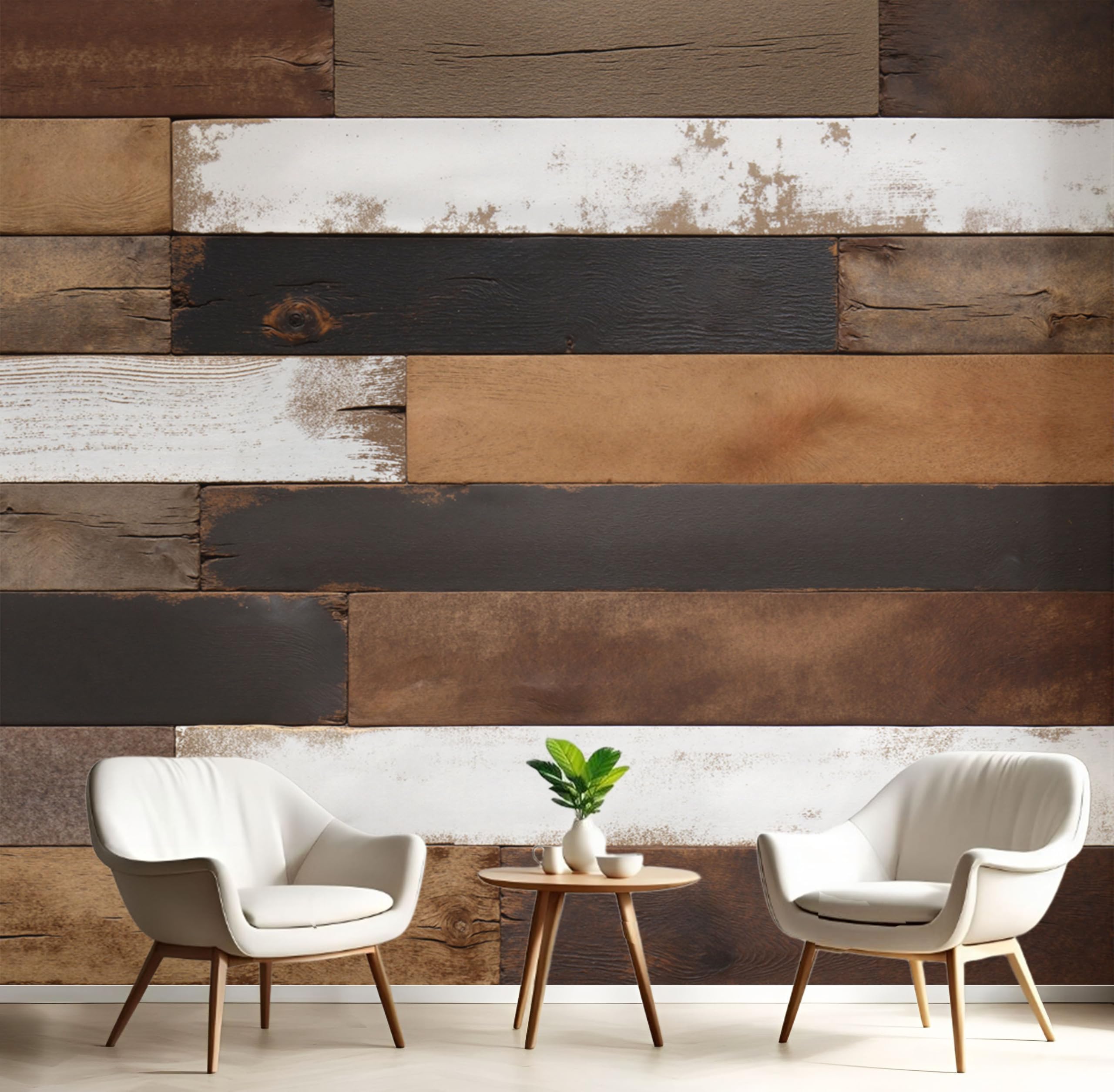 Papier peint panoramique panneaux de bois vintage 250x175cm marron pour salon