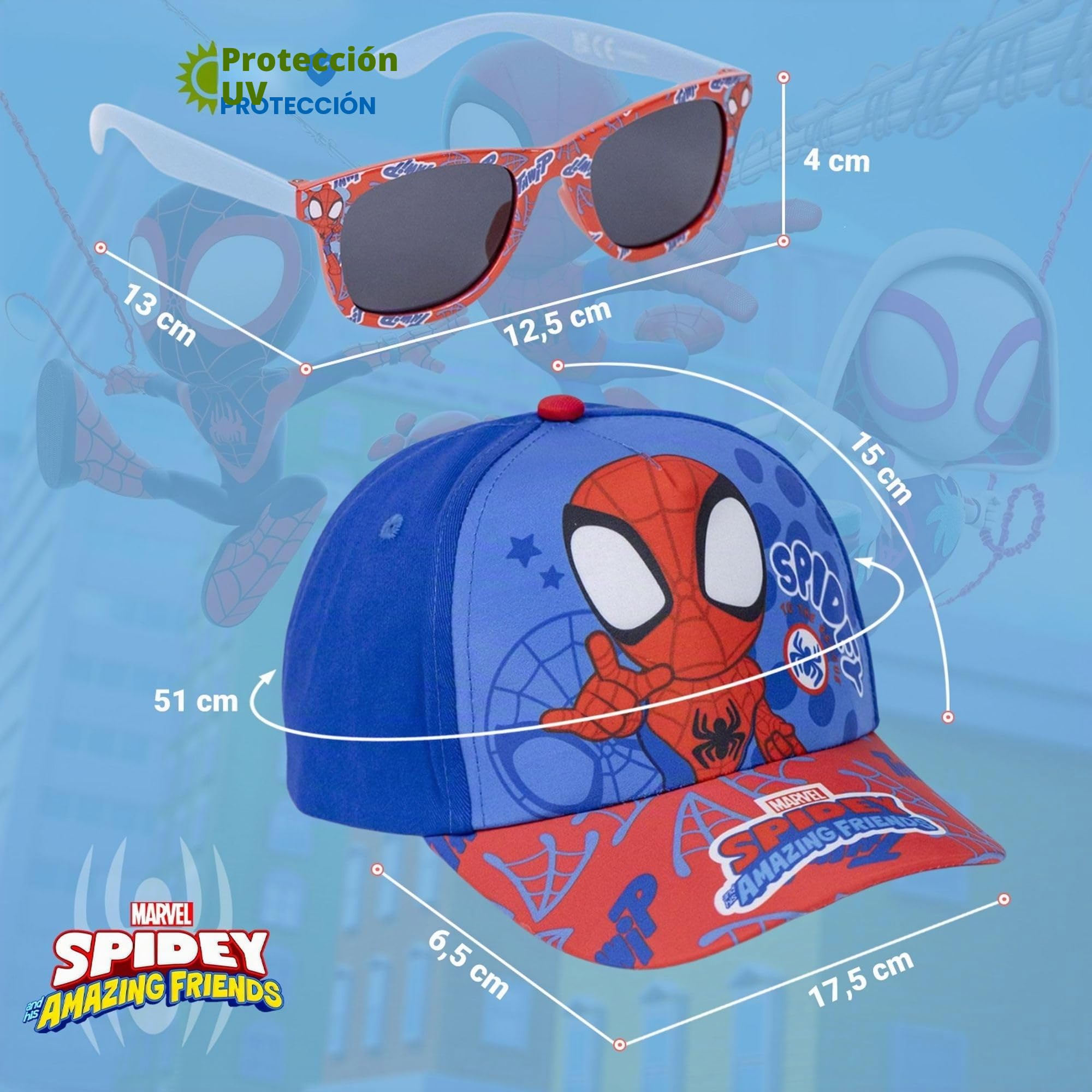 Gorra y Gafas de Sol Marvel Set Infantil Original para Niñ@s Unisex - Gorra y Gafas Avengers Accesorios Verano Gafas Protección UV y Gorra Ajustable