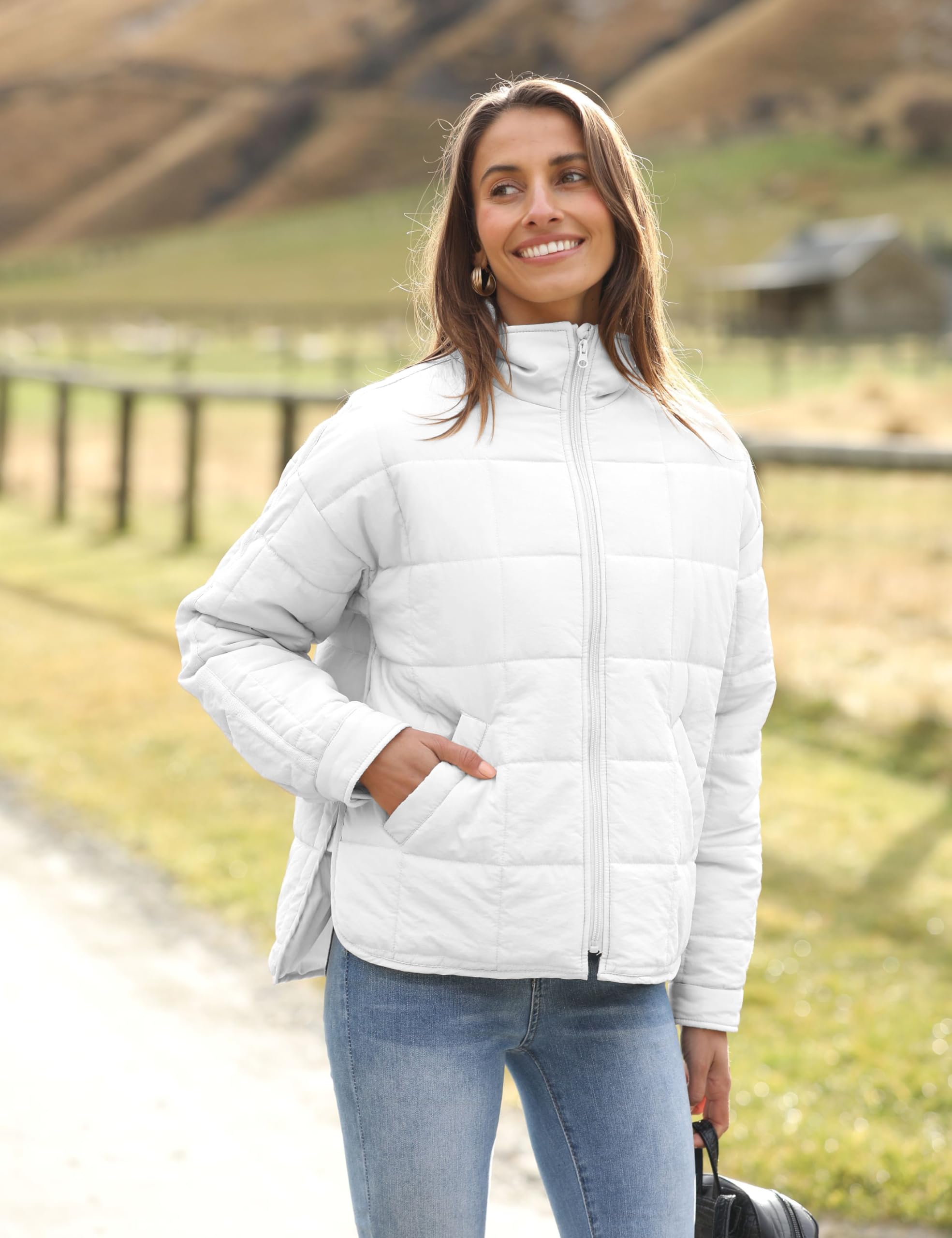 Bianstore Piumino da donna oversize trapuntato leggero piumino casual imbottito cappotto