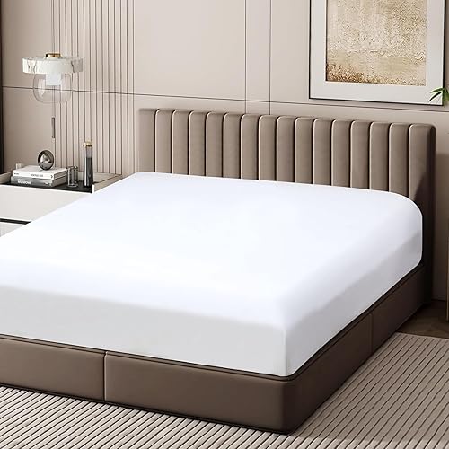 Miniatura 1 de Sábana bajera ajustable tamaño matrimonial de 100 % algodón puro, bolsillo profundo de 15 pulgadas, 600 hilos, tejido satinado, orgánico, 100%