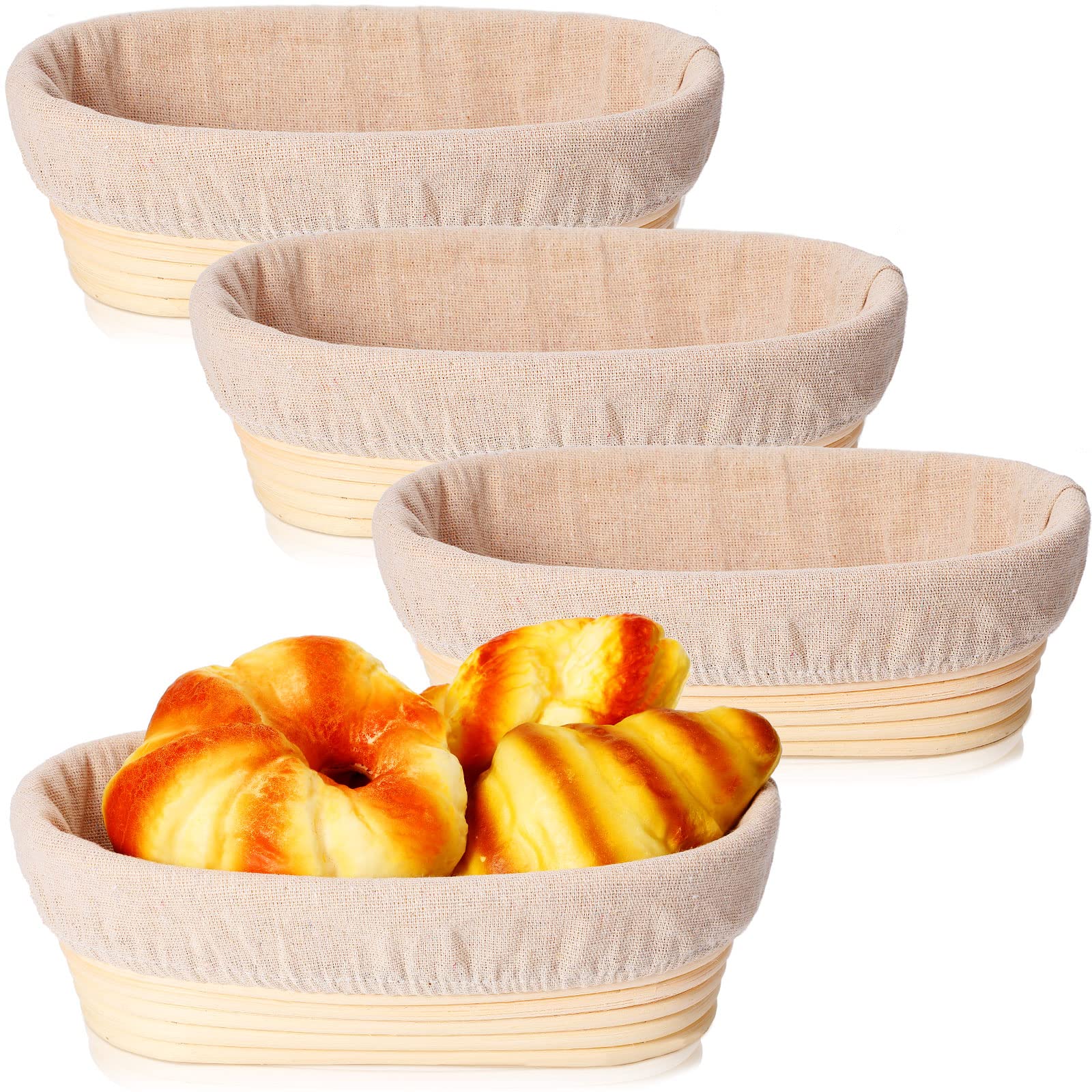 Ziliny Set mit 6 Brotgärkörben, Brot, Banneton, Sauerteig-Brot-Set mit Stoffeinsatz, Kunststoffschaber, Teiggärschalen für Zuhause, Sauerteigbrot (25,4 cm, oval)