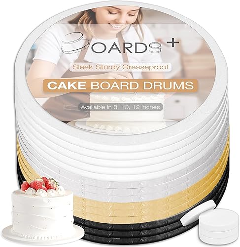 Paquete de 14 tambores para tartas de 12 pulgadas en color blanco, negro, plateado y dorado, herramientas de apoyo gratuitas, redondas, totalmente