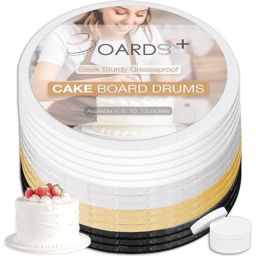 BOARDS+ 14 Pack Cake Drums 10 Inch in White, Black, Silver & Gold Color | Free Prop Up Tools | Fully Greaseproof 1/2" Thick Cake Rounds | Sturdy For Heavy/Tiered Cakes