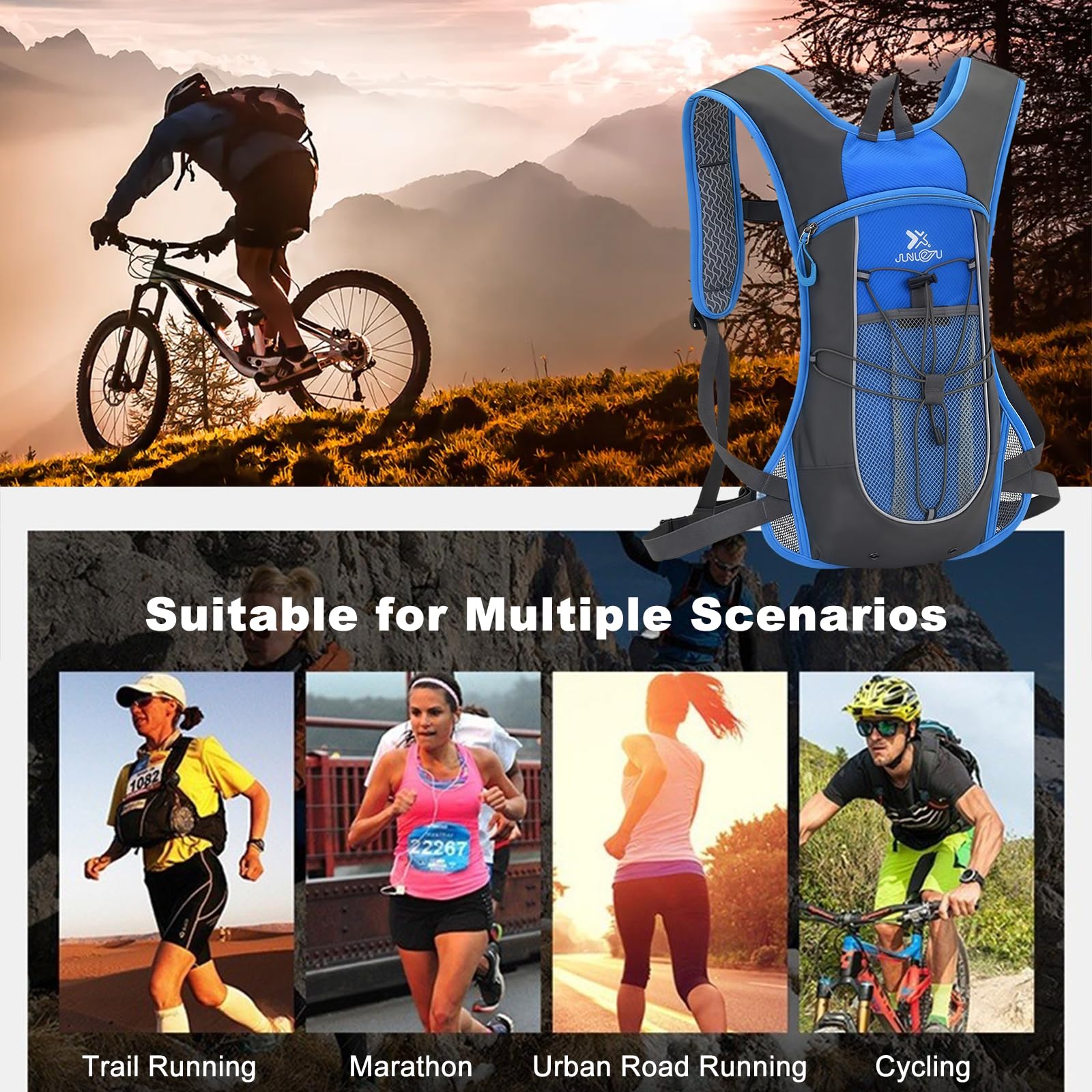 Zaino da corsa con sacca d'acqua da 2 litri, gilet leggero e traspirante, per uomini e donne, gilet riflettente regolabile con supporto per telefono, per escursionismo, ciclismo, maratona