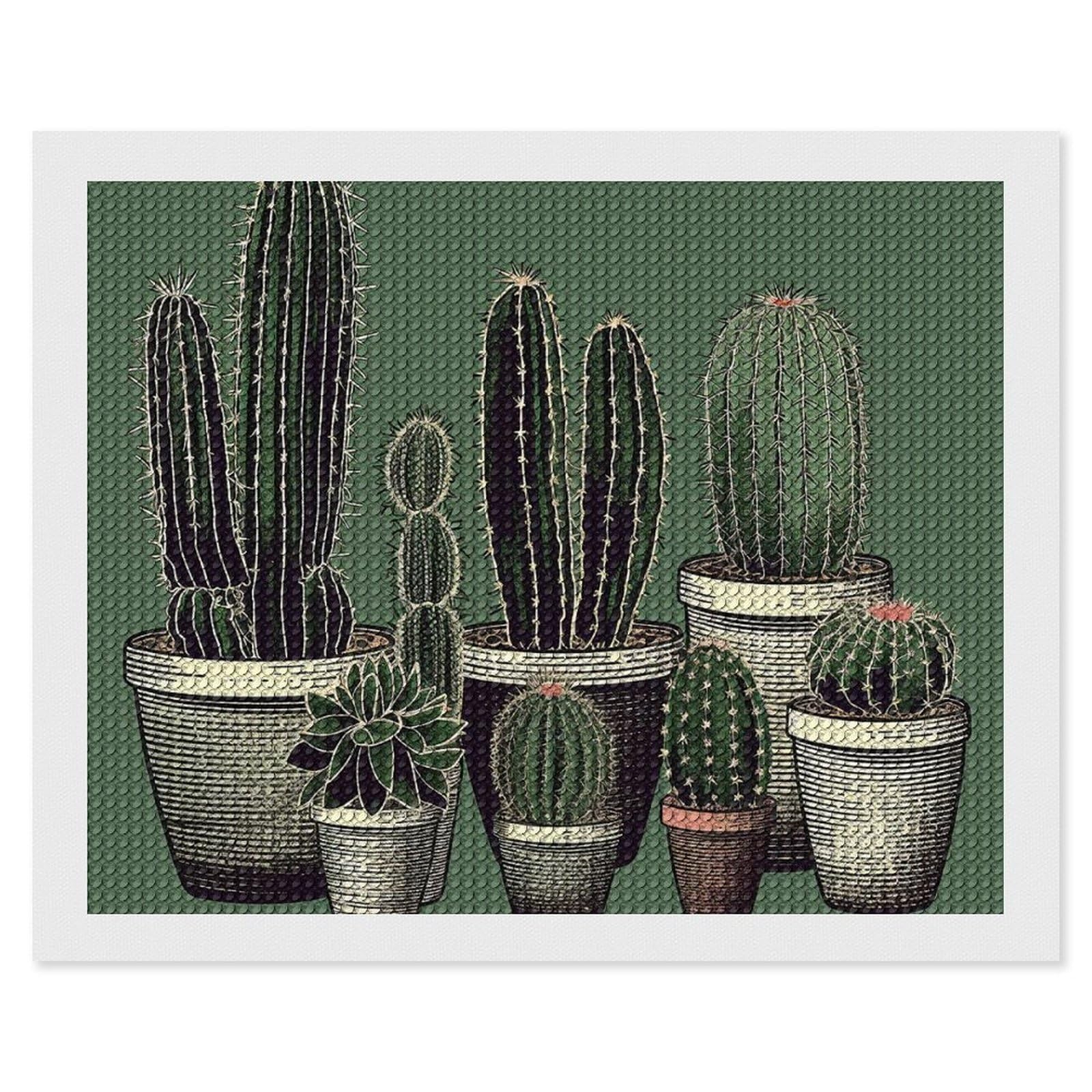 Green Cactus Diamond Art Kits for Adults, DIY 5D Diamonds Painting Kits for Beginner, Round Full Drill Diamond Dots Painting, 16"x20" Diamonds Pictures Gem Art and Crafts Wall Decor