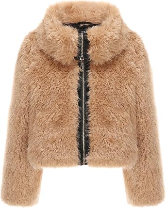 FYYIYI Womens Winter Short Faux Fur Jacket Lapel Collar Warm Coat