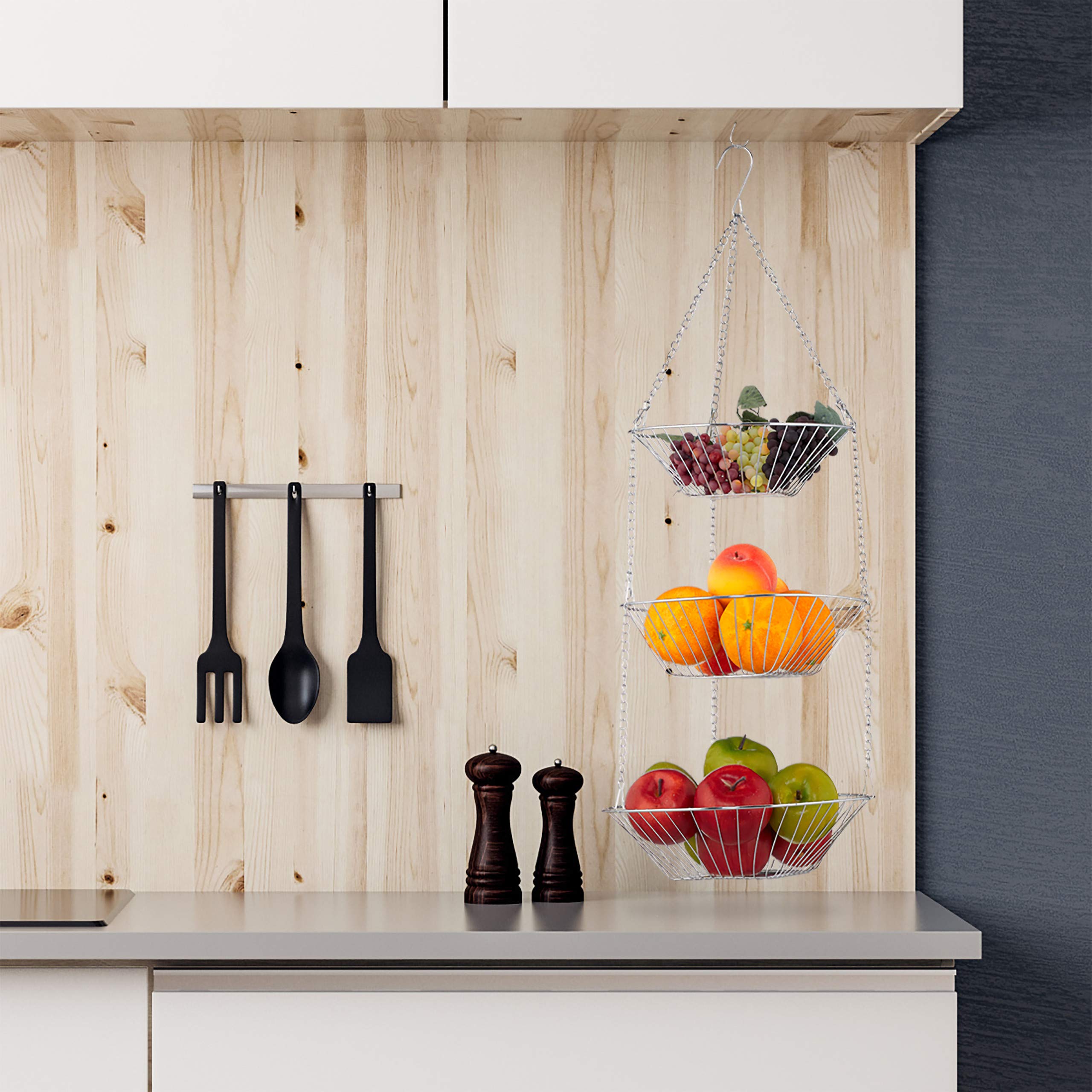 Ciotola Per Frutta 3 Strati In Acciaio Inox - Porta Frutta A Cesto Appeso Per Risparmiare Spazio In Cucina