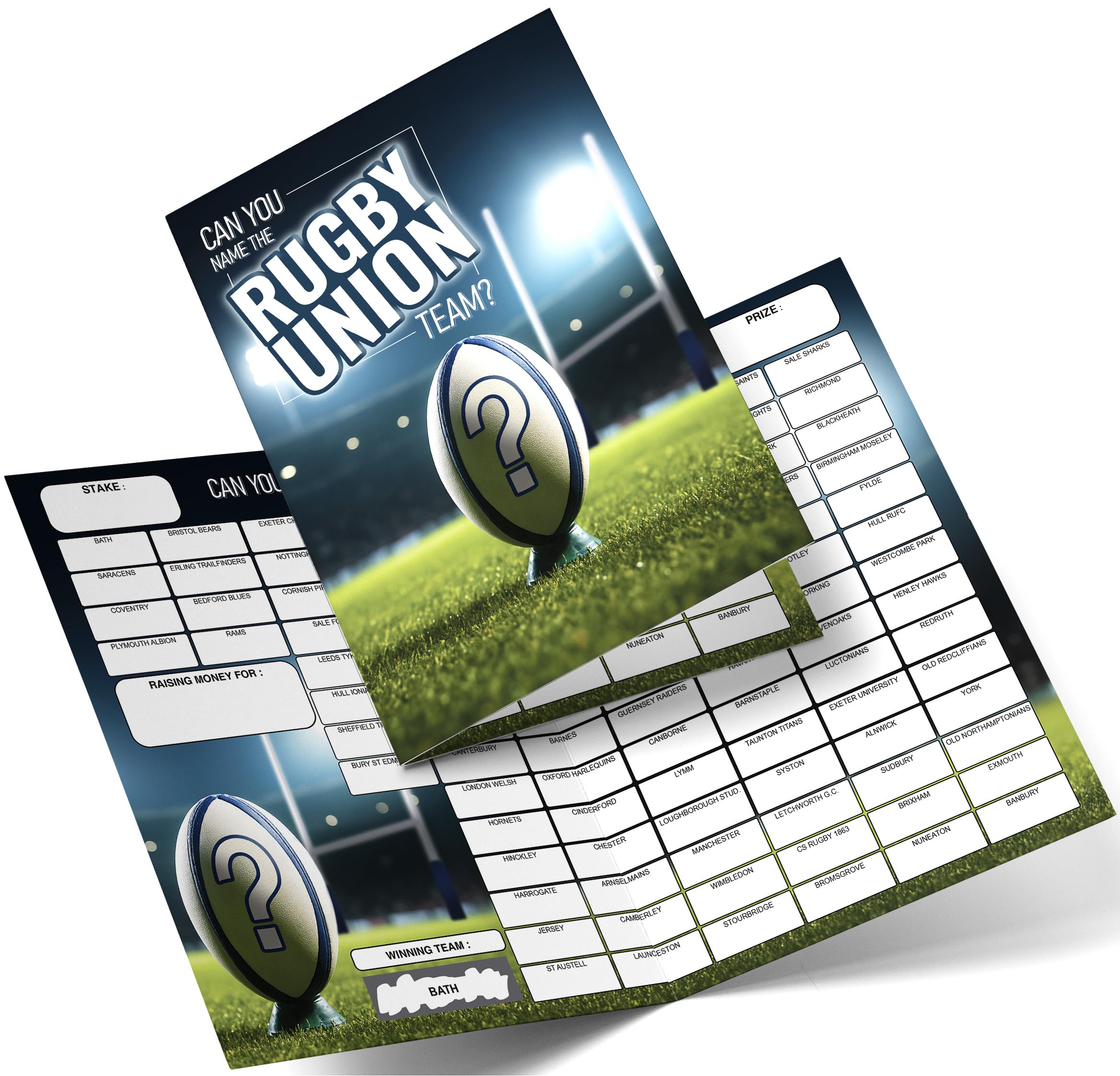 PACK 4 Name The Rugby Union Team Fundraising Scratch Card. A4 Size - 100 Names - Double Sided 330gsm Card