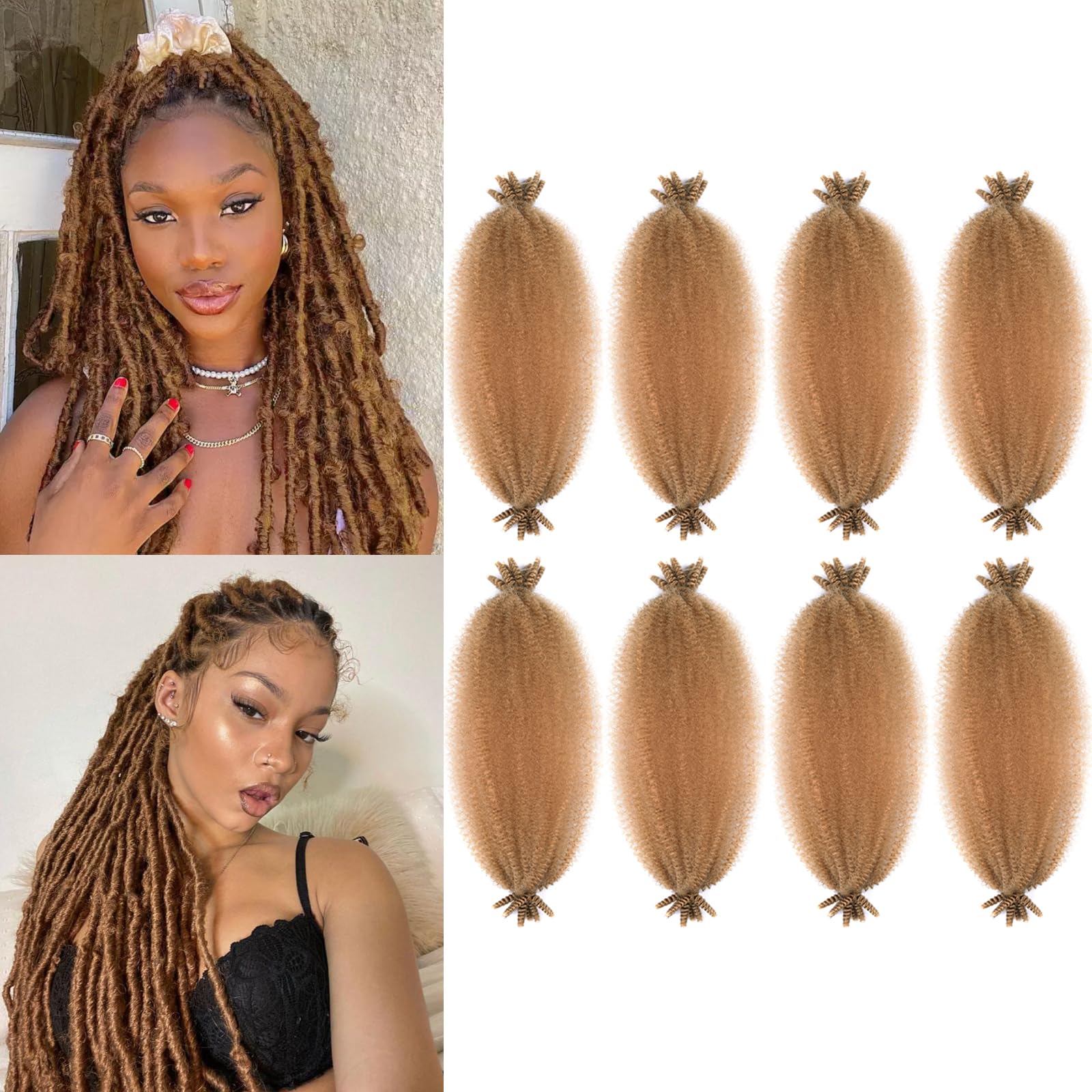 8 Packs Marley Twist Braiding Hair, Pre-separated Afro Spring Twist Hair,Soft Marley Hair for Mini Twist, Natural Look Hair Extensions (16 Inch,8Pack,