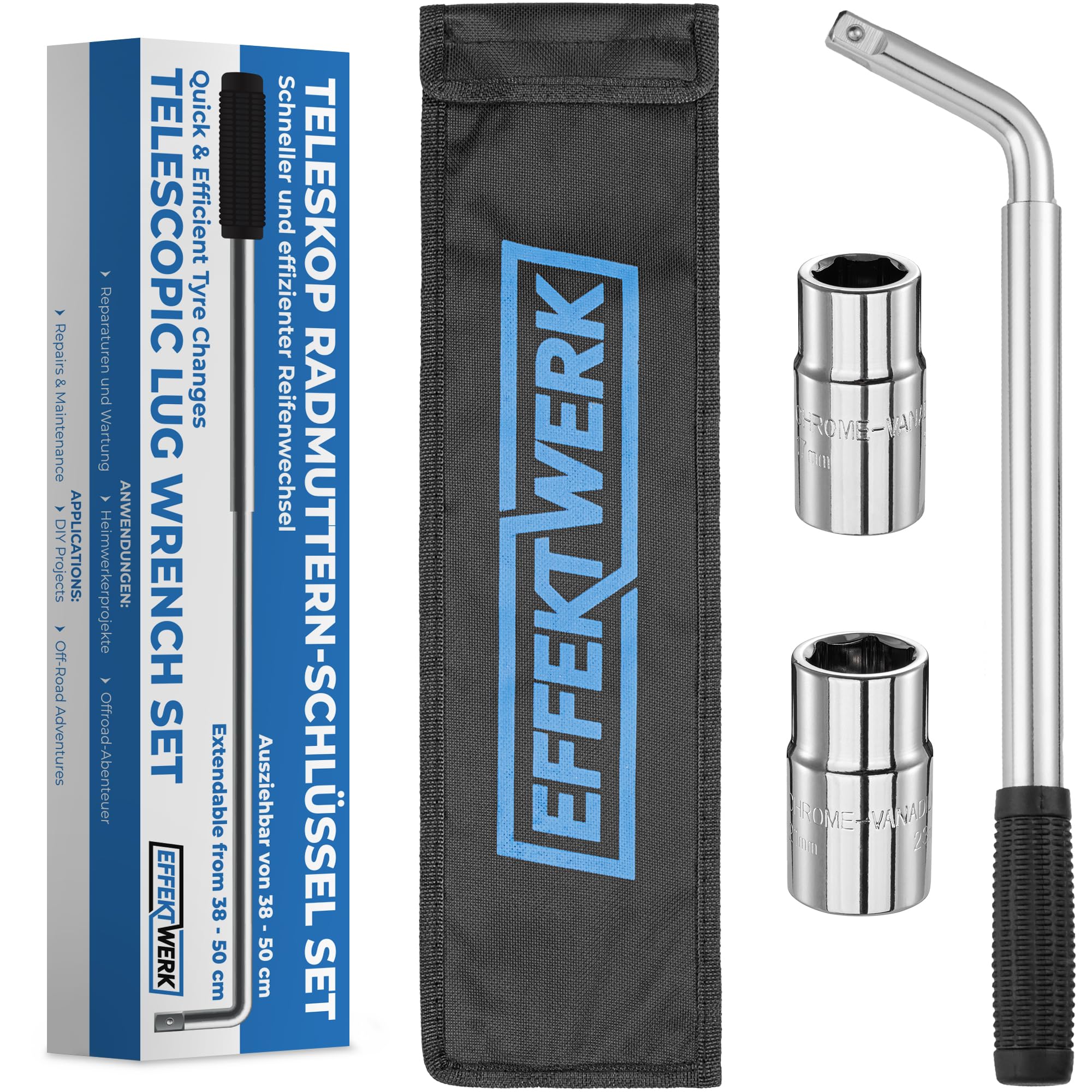 Chiave Per Dadi Ruota Telescopica - Con Bussola 17/19mm E 21/23mm, Estensibile 38-50cm - Foto 6