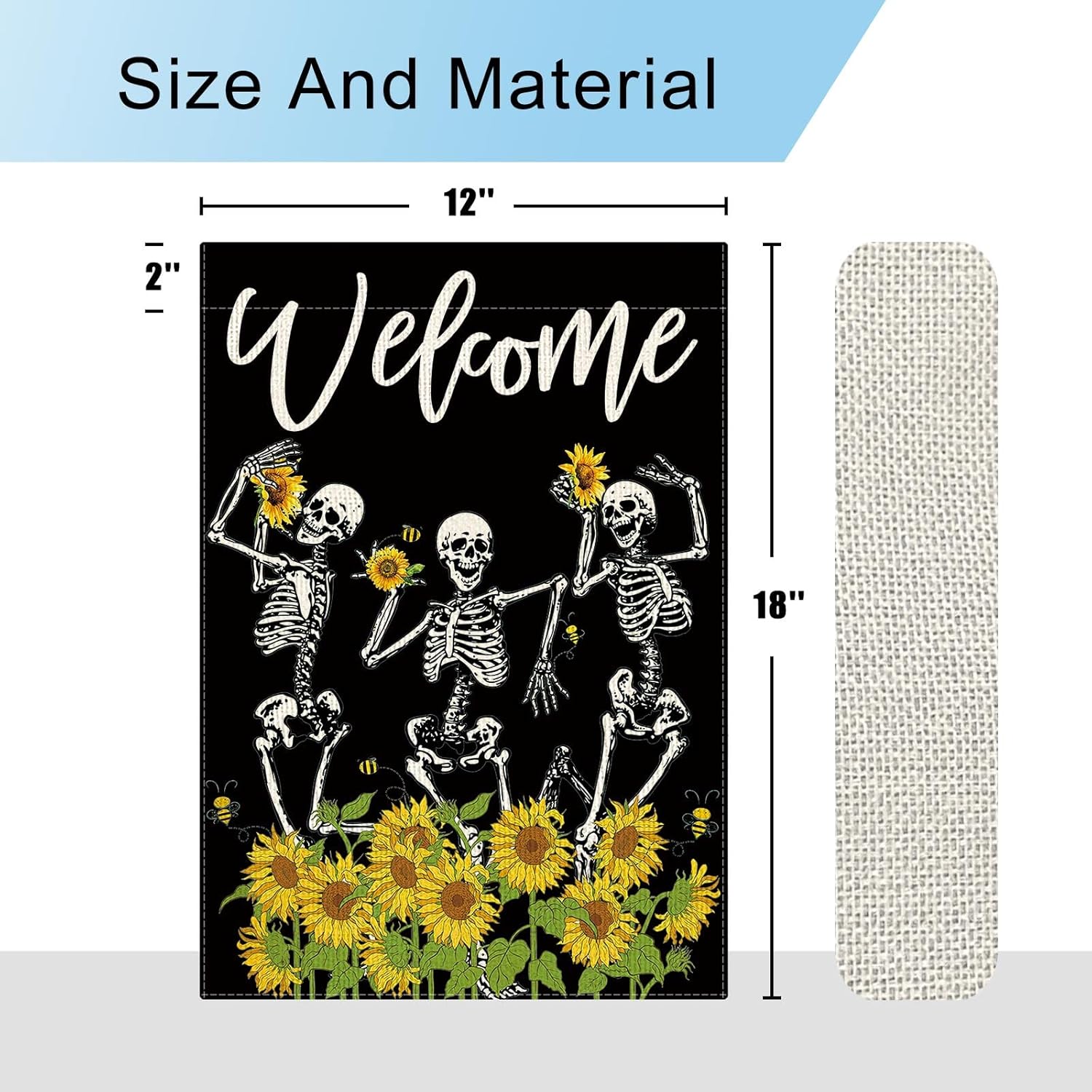 DLZDN Sunflower Skeleton Garden Flag Funny Summer Garden Flag 12x18 Inch Vertical Double Sided Welcome Farmhouse Holiday Outside Decoration Burlap Yard Flag - Image 6