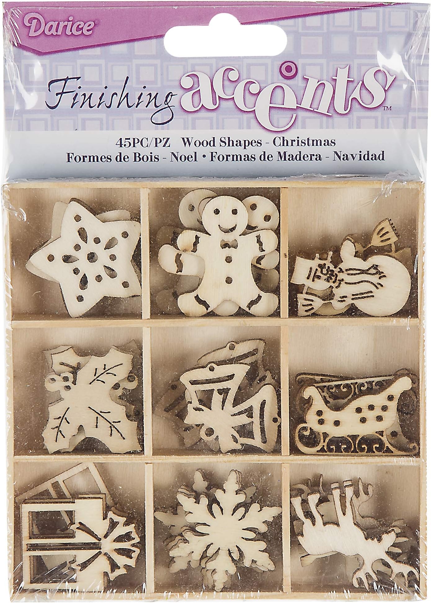 Finishing Accents Darice Mini Laser Cut Wood Shapes: Christmas Theme, 45 Pieces, Multicolor Count