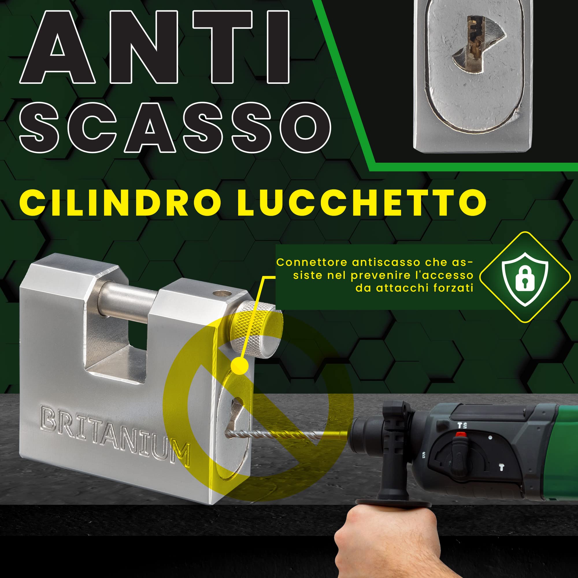BRX66 Lucchetto Antiscasso Corazzato - Serratura per Cancello Esterno, Garage e Container - Lucchetto Monoblocco 66mm con 5 Chiavi, Alta Sicurezza per Magazzino e Saracinesca Blindata