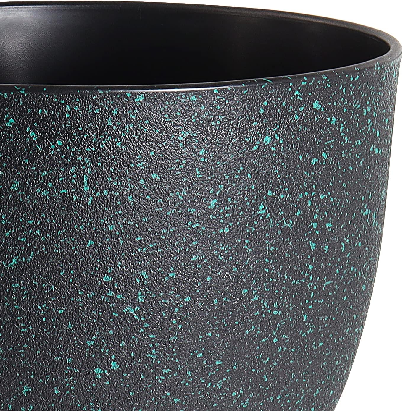 WOUSIWER Plant Pots 10/9/8 inch, Set of 3 Modern Decorative Plastic Planters with Drainage Holes and Saucers for House Plants Indoor Flowers Plants, Black with Green Speckles