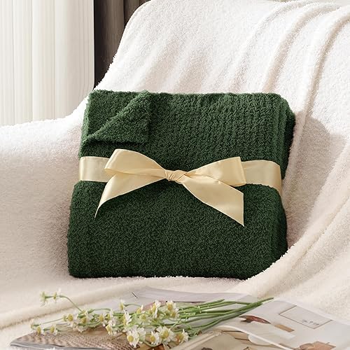 Miniatura 4 de Manta de punto súper suave y cálida para sofá, manta ligera y esponjosa para cama o sofá, 50 x 60 pulgadas, color verde oscuro