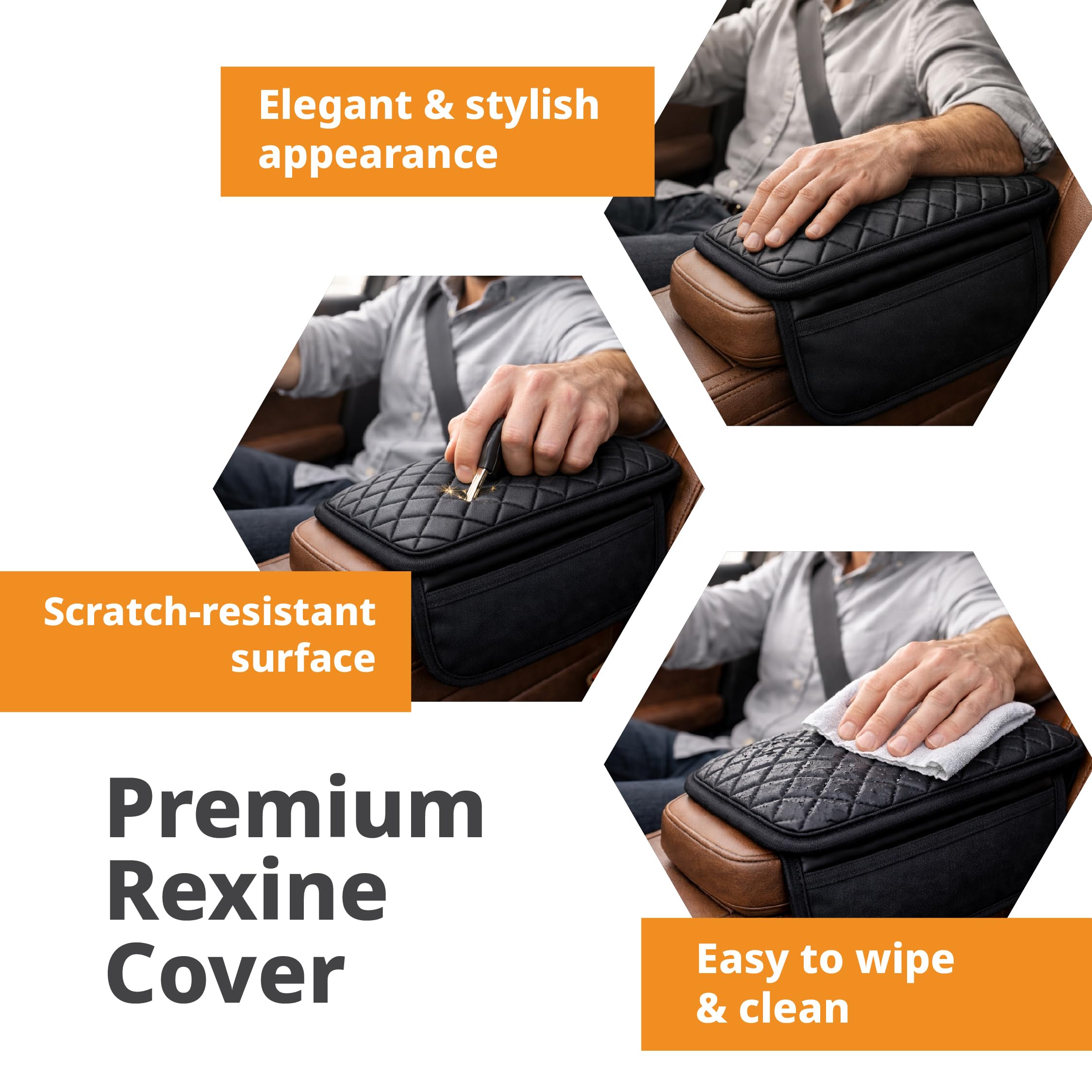 FOVERA Car Armrest Pad PU Foam Cushion with Premium Rexine Cover for Comfortable Driving | Ergonomic Center Console Armrest Support for Cars | Soft & Durable Padding for Long Drives, Black 1