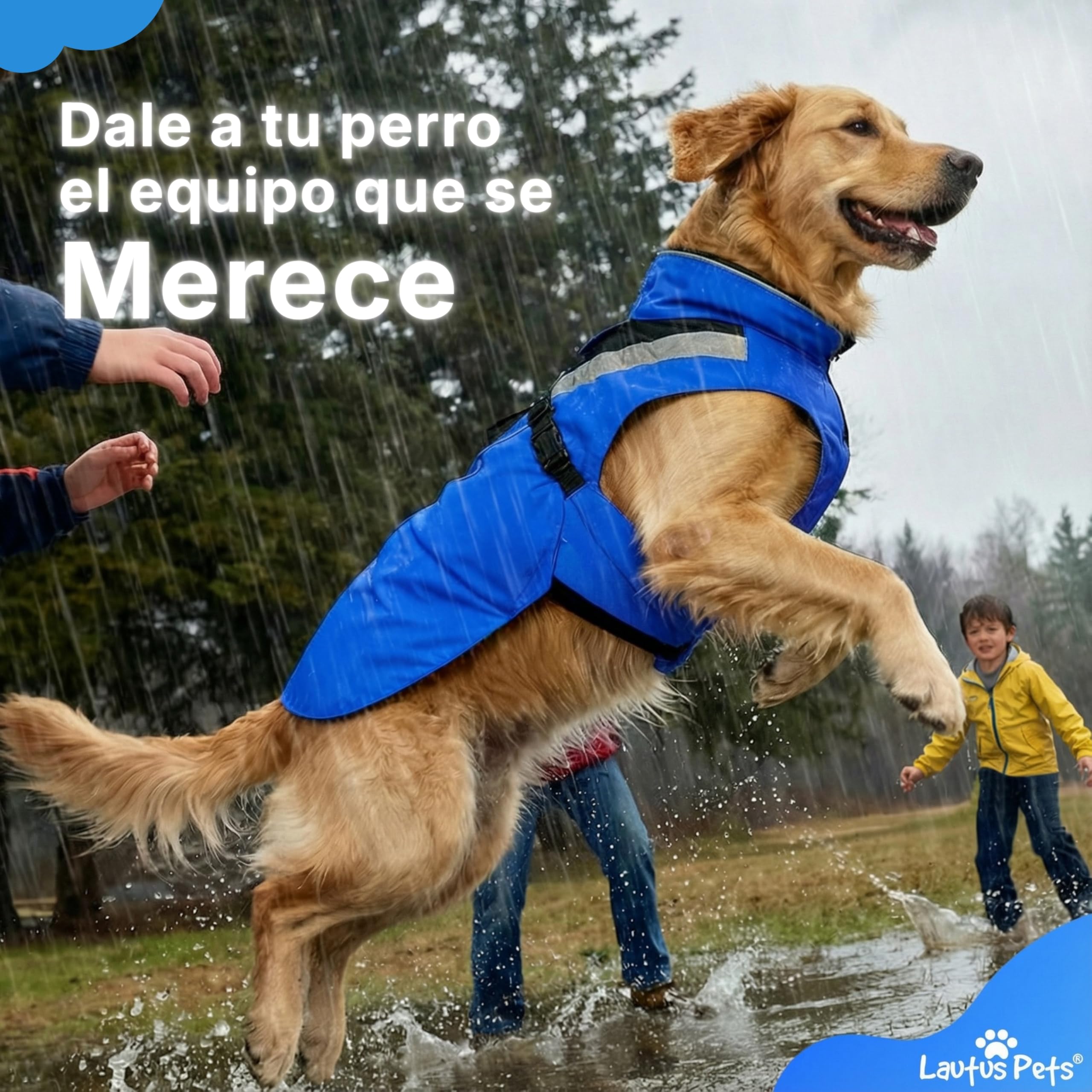 Chubasquero Impermeable para Perro, Tiras Reflectantes y Abertura para Correa – Chaqueta Ligera y Ajustable para Razas Medianas - M, Azul