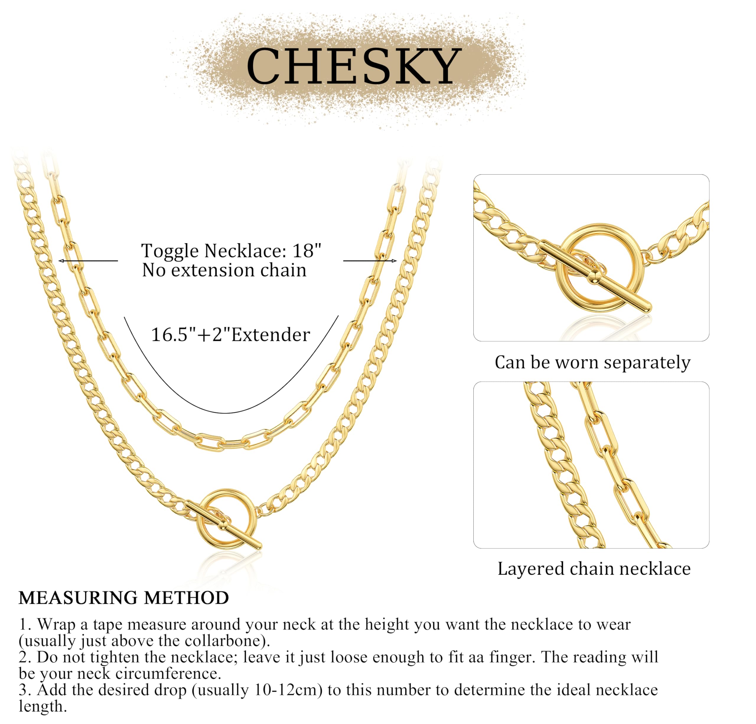 CHESKY Gold Layered Necklaces for Women, 14K Dainty Gold Chain Necklace Women Trendy Cuban Link Paperclip Chain Toggle Clasp Necklace Fashion Chunky Jewelry for Women