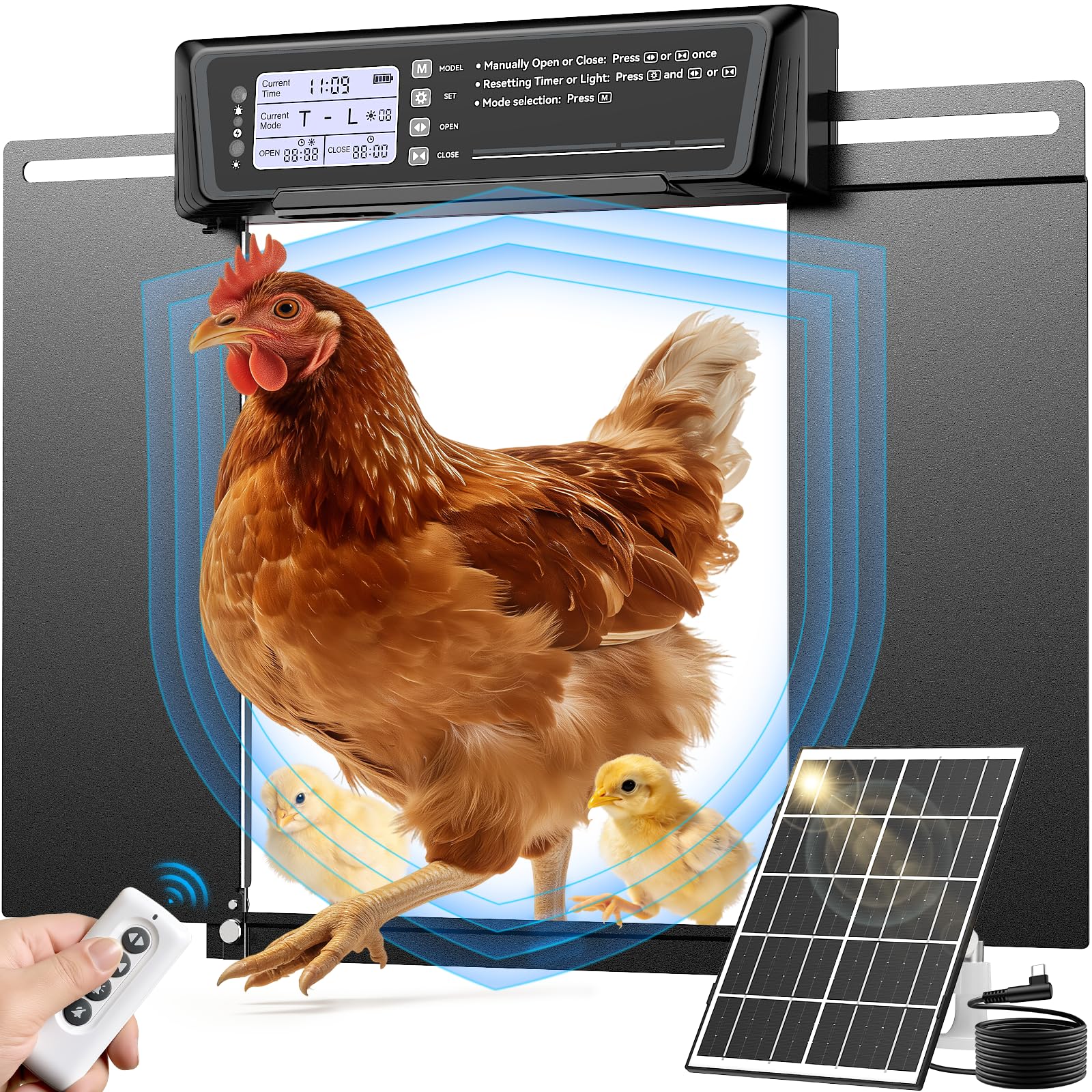 Large 7W Solar Automatic Coop Door