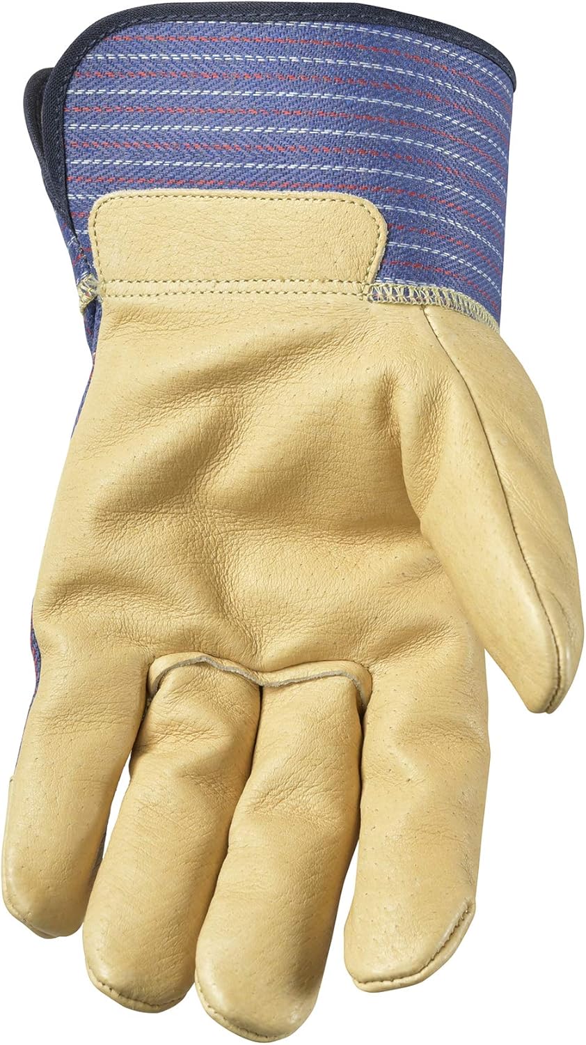 60% Off Discount Heavy Duty Work Gloves with Leather Palm (Wells Lamont 3300XL), Blue/Tan, X-Large