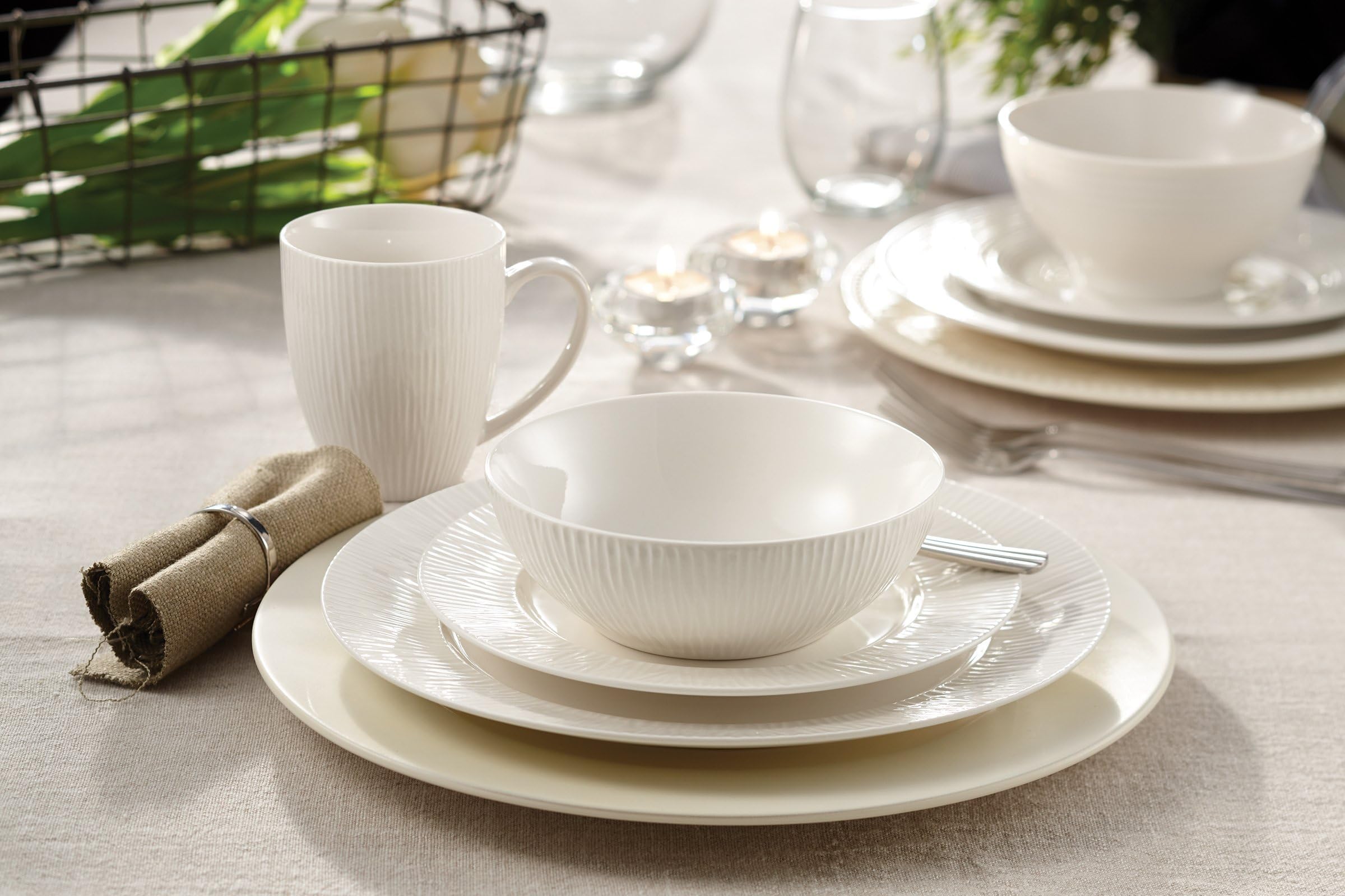 Royalty Porcelain "Modern" 57Piece White and Gold Banquet