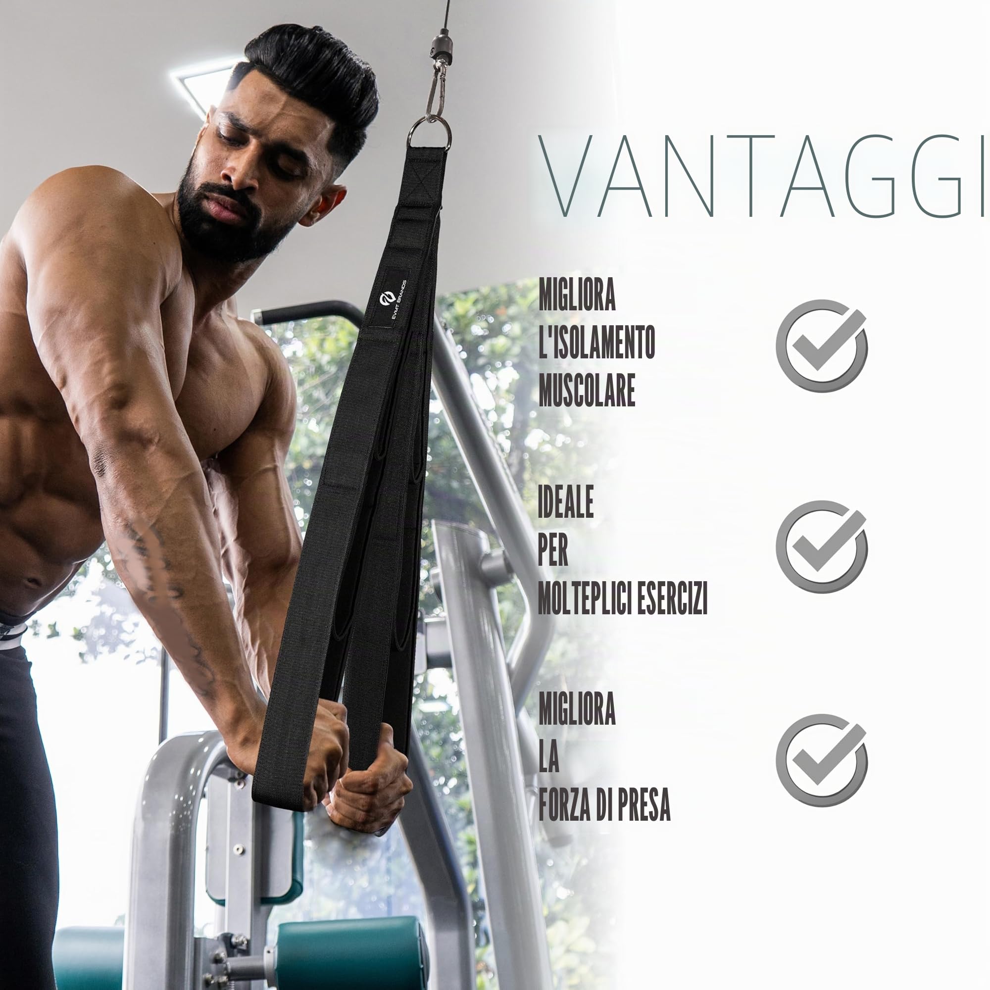 EVMT Ultimate - Corda per tricipiti da 33cm, 56cm, 74cm Attrezzatura Versatile per Allenamento della Forza, Accessori per Cavi robusti, Accessorio per Il Fissaggio LAT Pulldown di casa e Palestra
