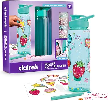 Claires Water Bottle Bling Decorating Set, DIY Diamond Painting Kit, 24 Oz BPA-Free Bottle, 990+ Diamond Art Gems, Unicorn, Heart & Fun Stickers, Girl Toys, Craft Kits for Gift Ages 8+