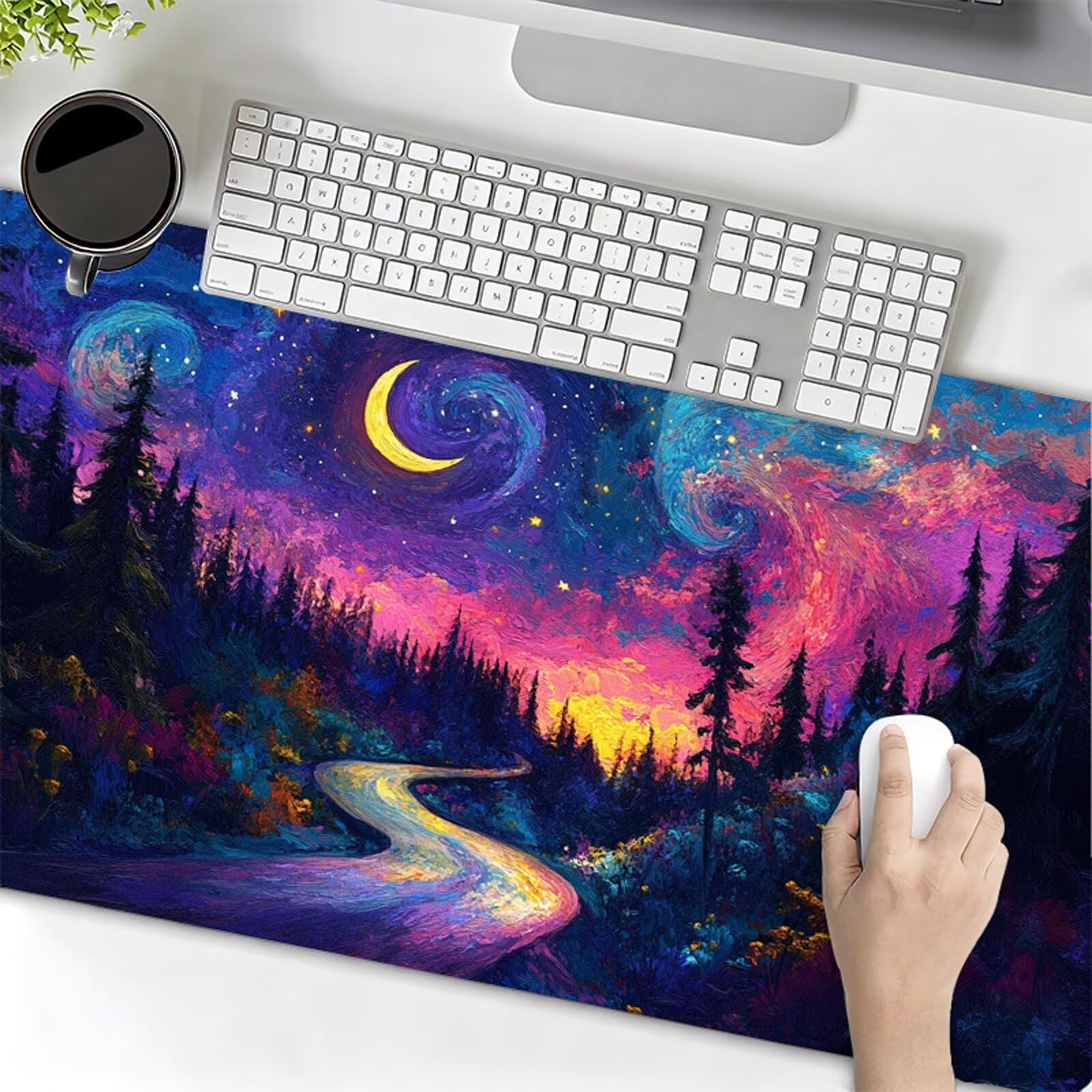 Podkładka pod mysz XXL 1200x600x3mm podkładka pod mysz drzewo podkładka pod mysz księżyc poprawia precyzję i szybkość, wodoodporne antypoślizgowe, szyte krawędzie, akcesoria do gier, komputer, prezent