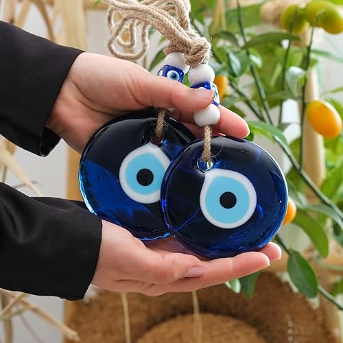 Miniatura 2 de BCS - 2 piezas de decoración azul contra el mal de ojo para colgar en la pared del hogar de 3.5 pulgadas, cristal hecho a mano, amuleto turco de