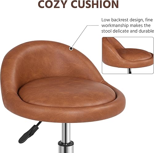 Miniatura 6 de Yaheetech Taburete rodante de piel sintética  Taburetes redondos giratorios ajustables con ruedas y respaldo para spa, salón de masaje, tatuajes,