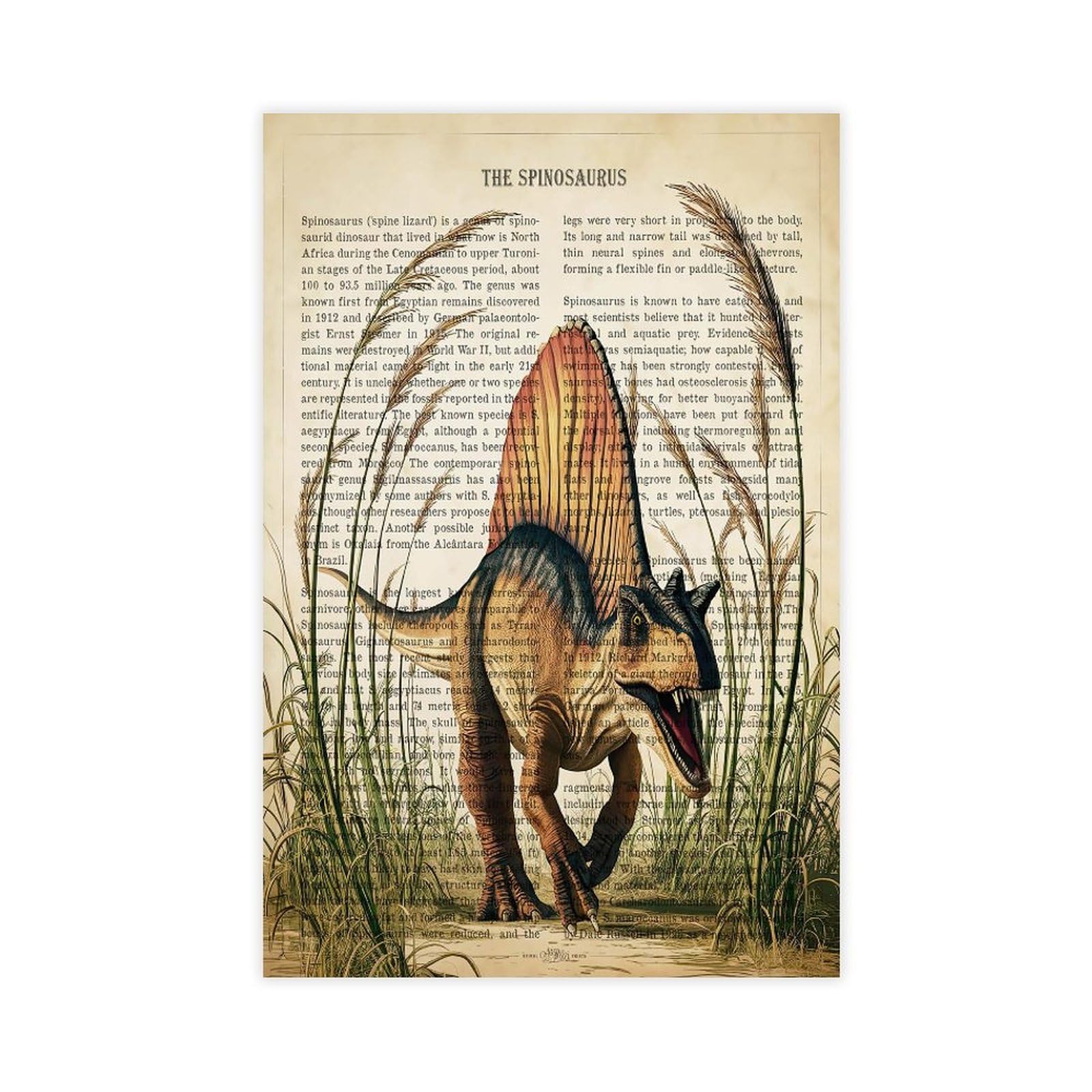 OQUAJK Retro Spinosaurus Poster Canvas Poster Wall Art Decor Print Picture Paintings for Living Room Bedroom Decoration 12x18inch(30x45cm)