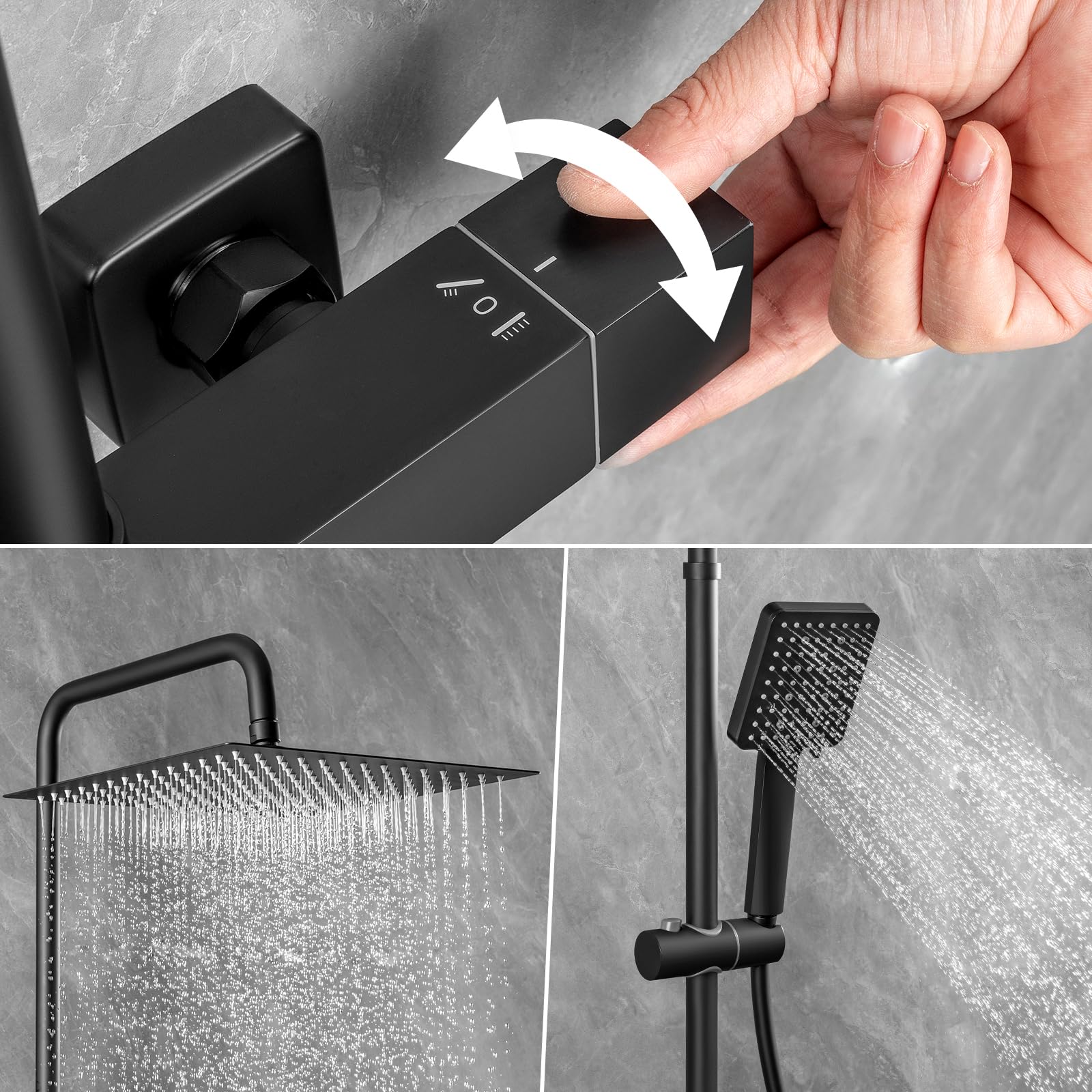 Auralum Colonna Doccia Termostatica con Soffione Doccia Acciaio Inox 30cm