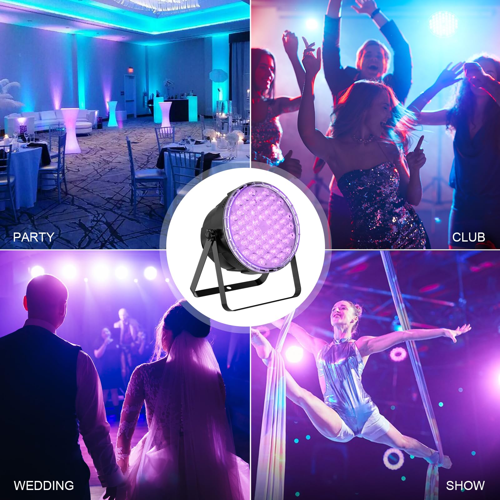 BETOPPER PAR LED 54x3W Faretti da Palco Par Can RGB 3-in-1 con Luminosità Superiore, Controllo Remoto, Effetti Stroboscopici e Wash DMX per Feste, Concerti, Matrimoni, Chiesa, Bar, Eventi(1pz)