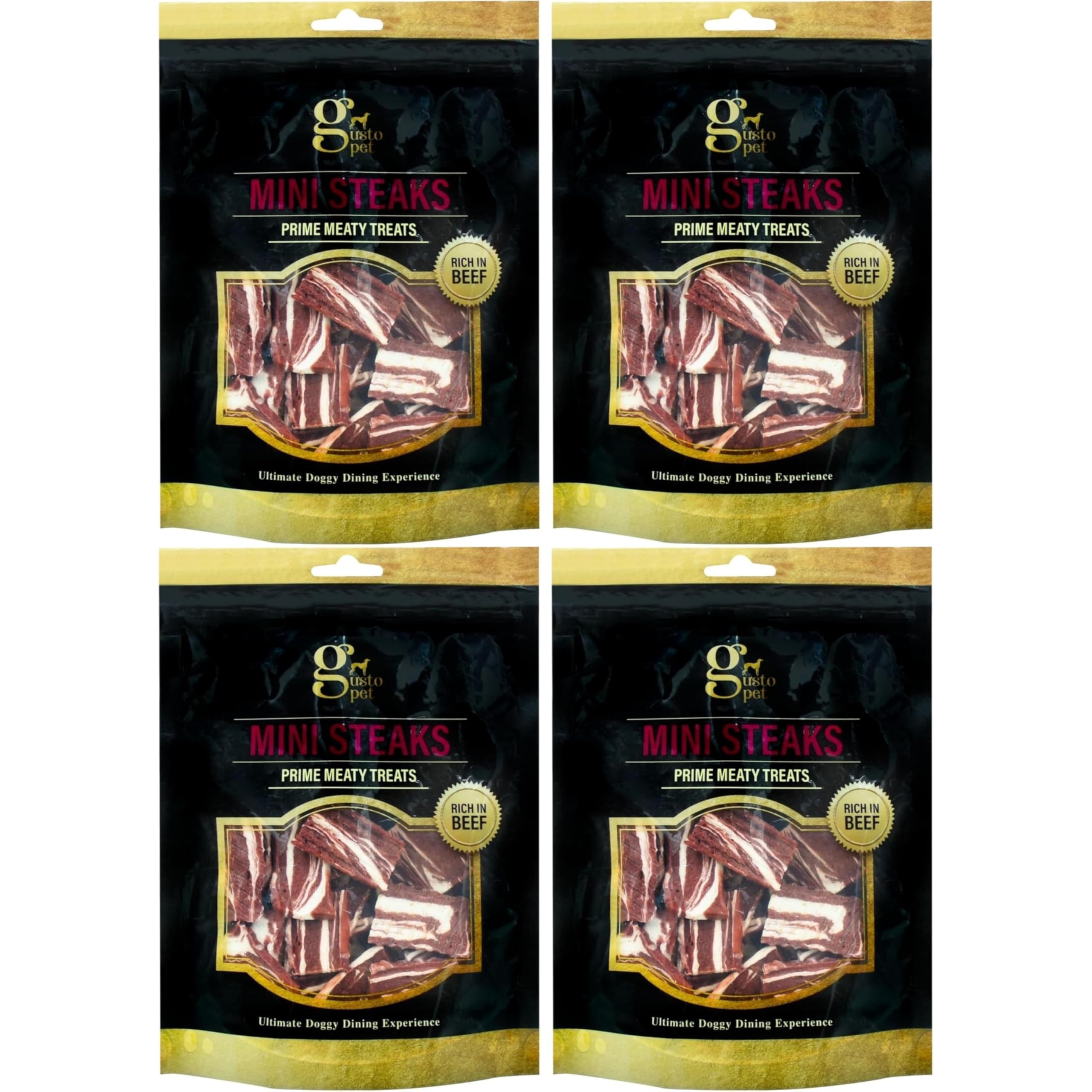 Doggie Delights Dog Treats Premium Quality Delicious Doggie Healthy Treats For Dogs Low in Fat Real High In Protein Pack of 4 x 130g (Gusto Mini Steak)
