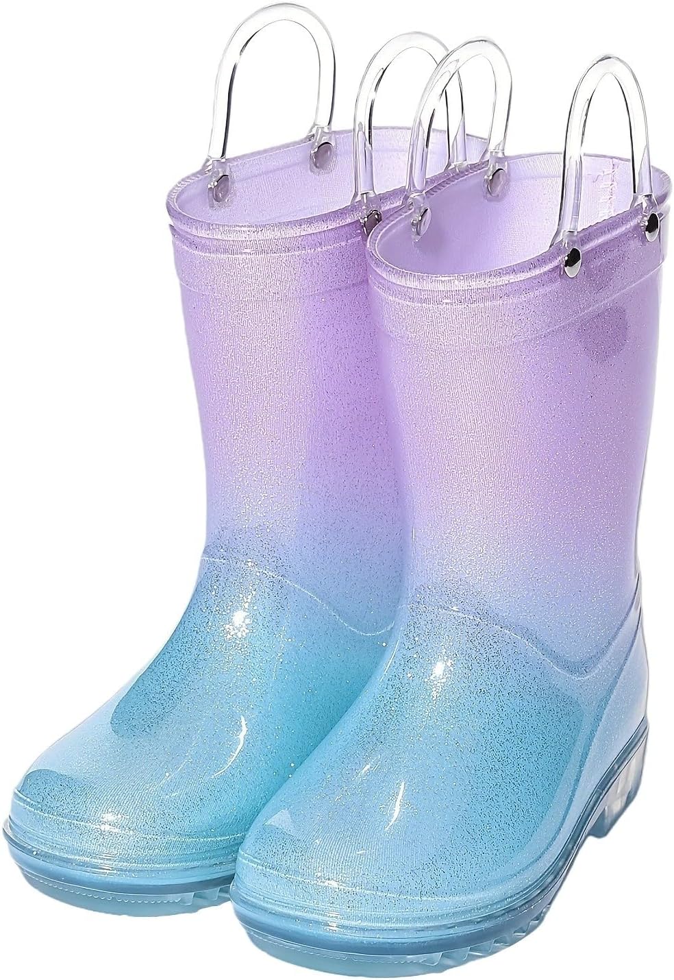 Toddler Girls Rain Boots Gradient Waterproof Rainboots with Easy-on Handles Kids Cute Lightweight Non-Slip Rain Shoes