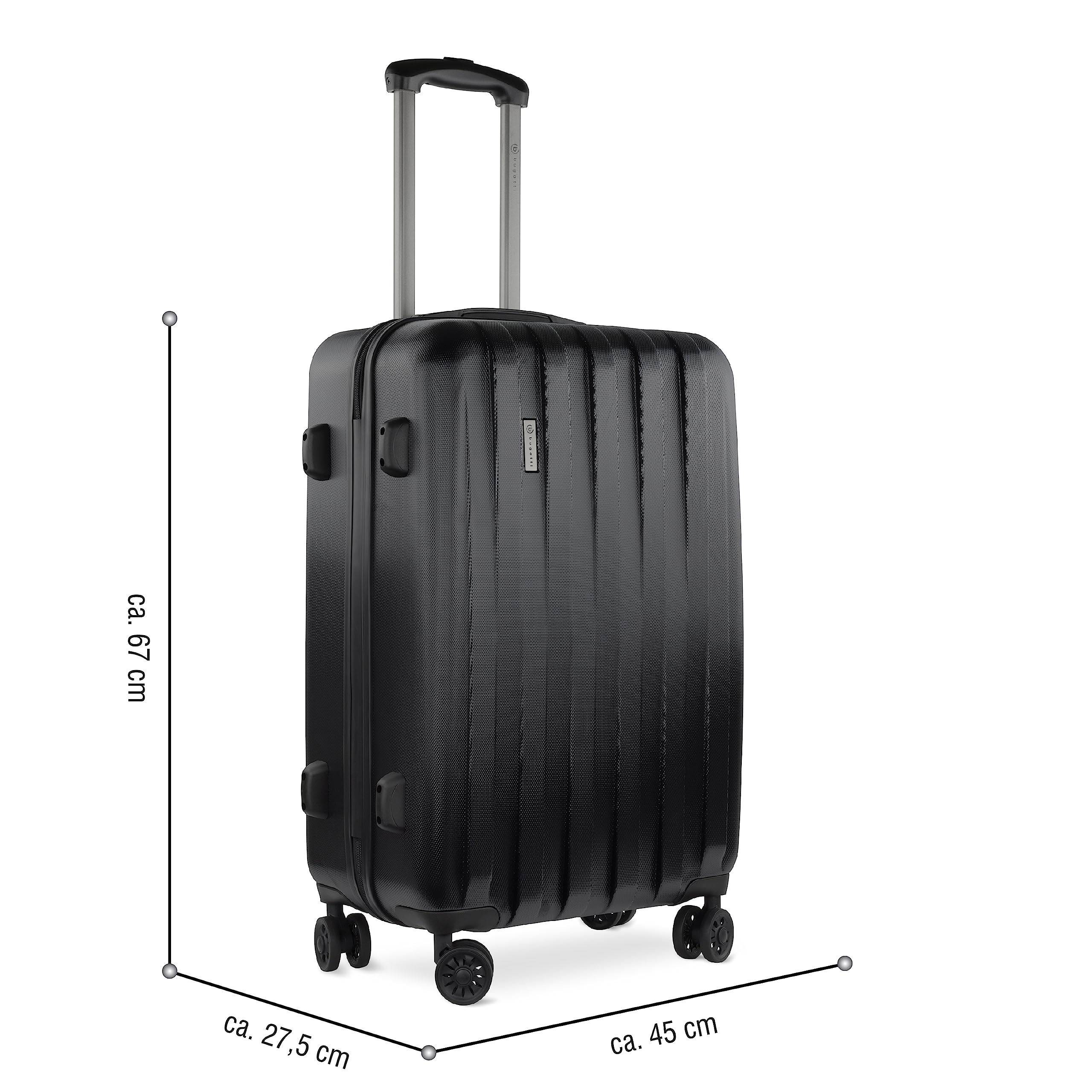 bugatti Lima Hartschalenkoffer 67x45x27,5 cm, 58,1L, 4-Rollen mit TSA-Schloss, Schwarz