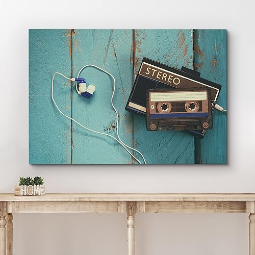 Miniatura 3 de wall26 Arte de pared con impresión en lienzo vintage Walkman con auriculares y cinta de mezcla de cassette, instrumentos musicales, fotografía, arte