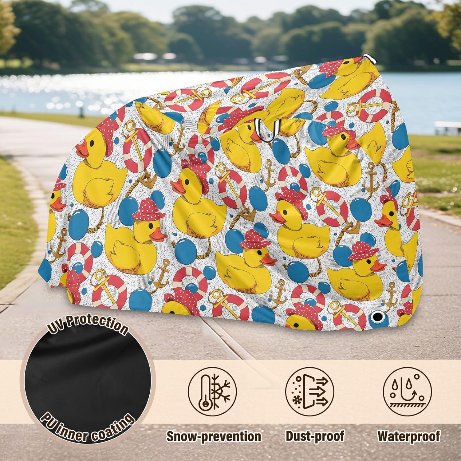 ALAZA Yellow Duck Lifebuoy Bike Cover Waterproof Outdoor Ebike Bicycle Covers Tarp Protection for 1/2 Bikes, Sun UV Dust Wind Proof