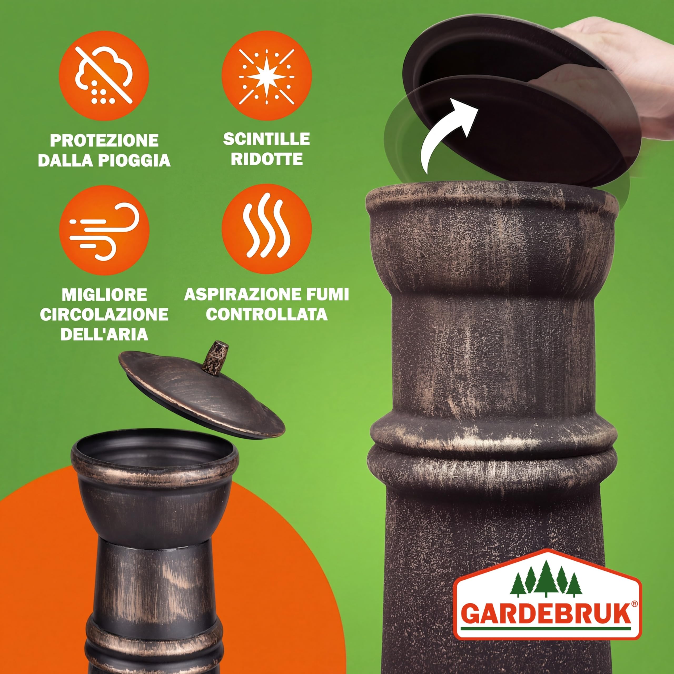 GARDEBRUK® Stufa da Giardino Camino da Esterno Caminetto Ø44cm 112cm Riscaldamento Terrazza Braciere
