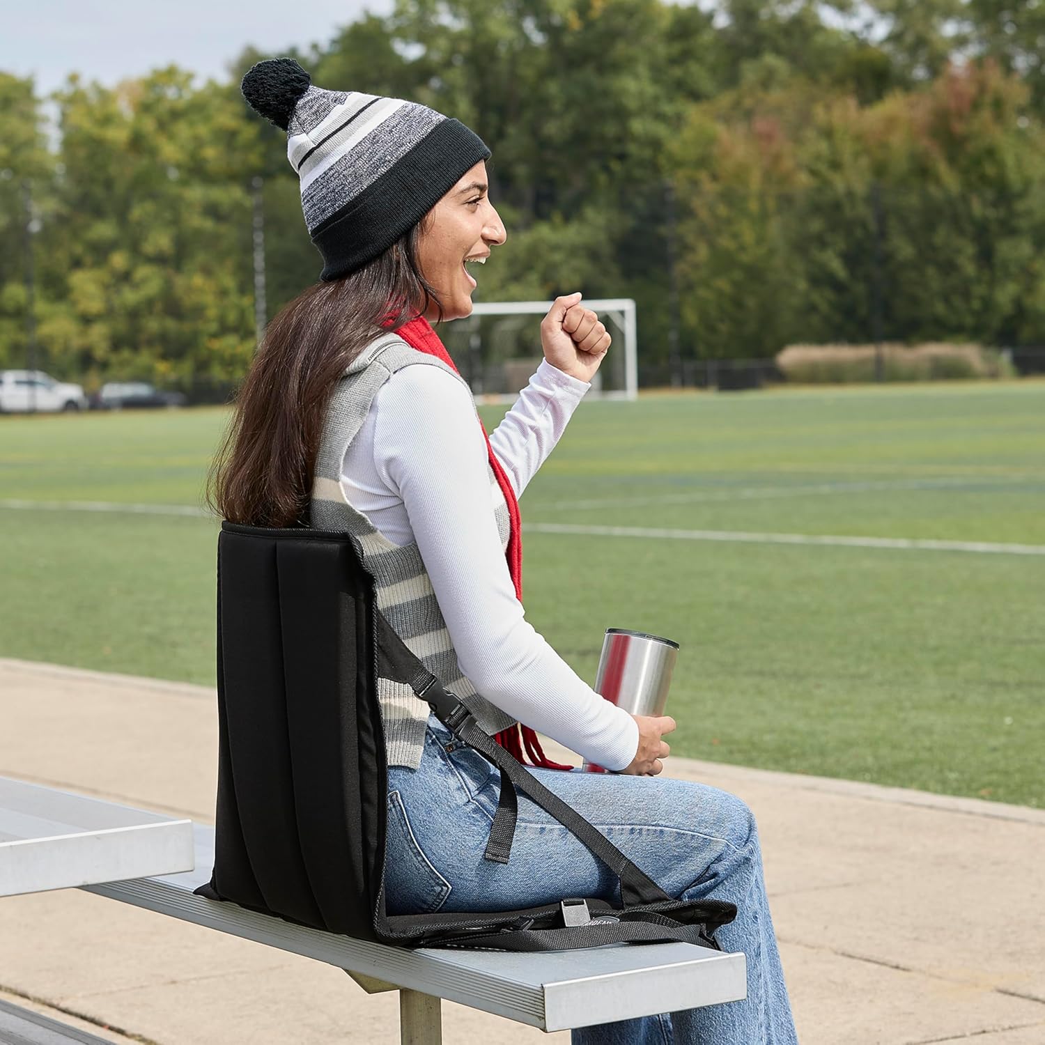 Arden Heated Stadium Seat, Foldable, Lightweight with Carrying Strap, Foam Cushion for Comfort, Adjustable, Back Support, Multi-Functional Use As Stadium Seat or Seat Pad, Black Dyed Solid