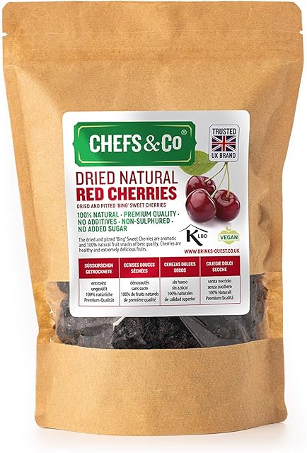 CHEFS & CO Dried Dark Sweet Cherries (pitted) | 100% Natural | no additives | Non-sulphured | no Added Sugar | Kosher Certified (Natural, 750 g (Pack of 1))