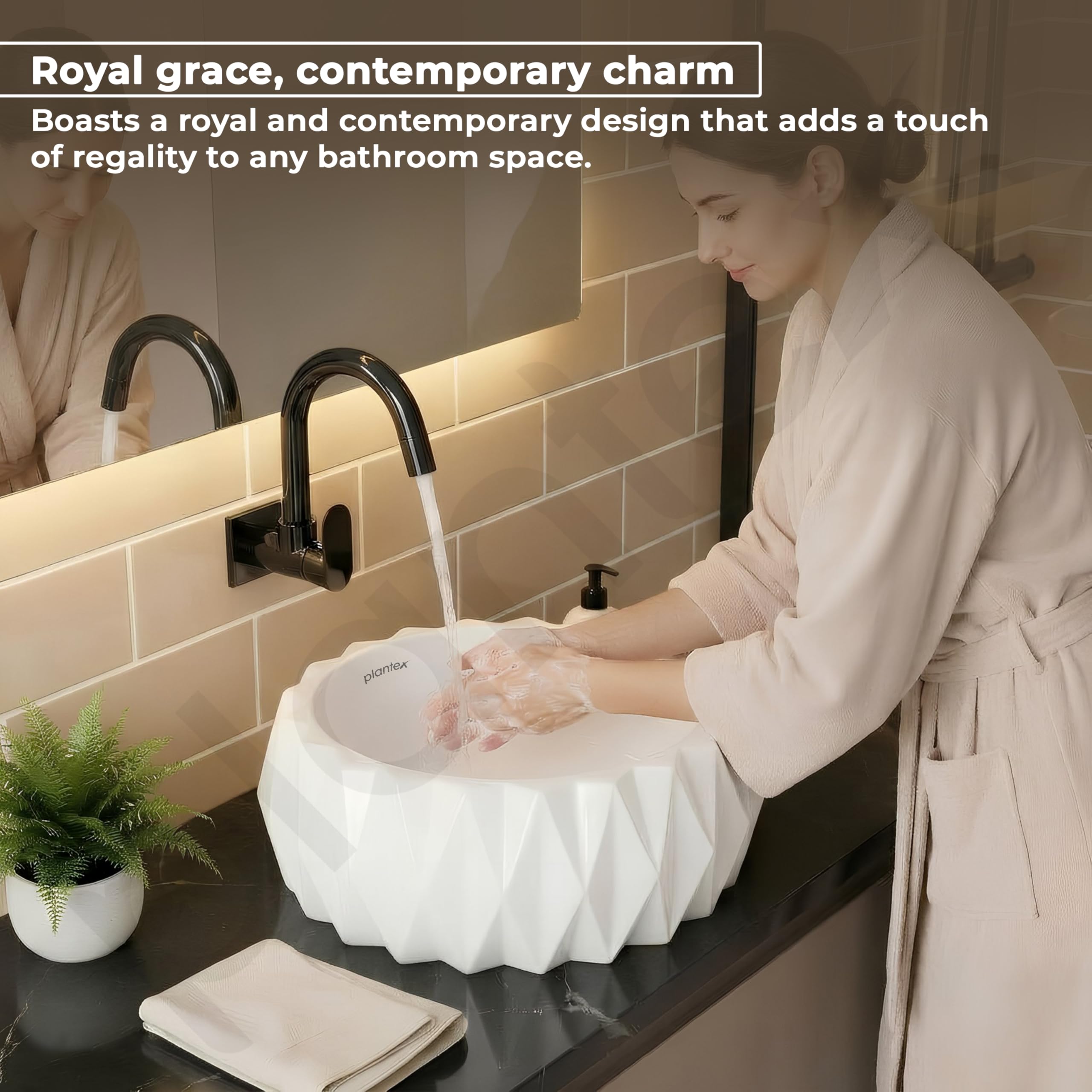 Plantex Ceramic Tabletop Round Washbasin for Bathroom/Countertop Bathroom Sink/Bathroom Wash Basin with 10 Years Glaze Warranty by Plantex (White - 15 x 15 x 6 Inch) 4