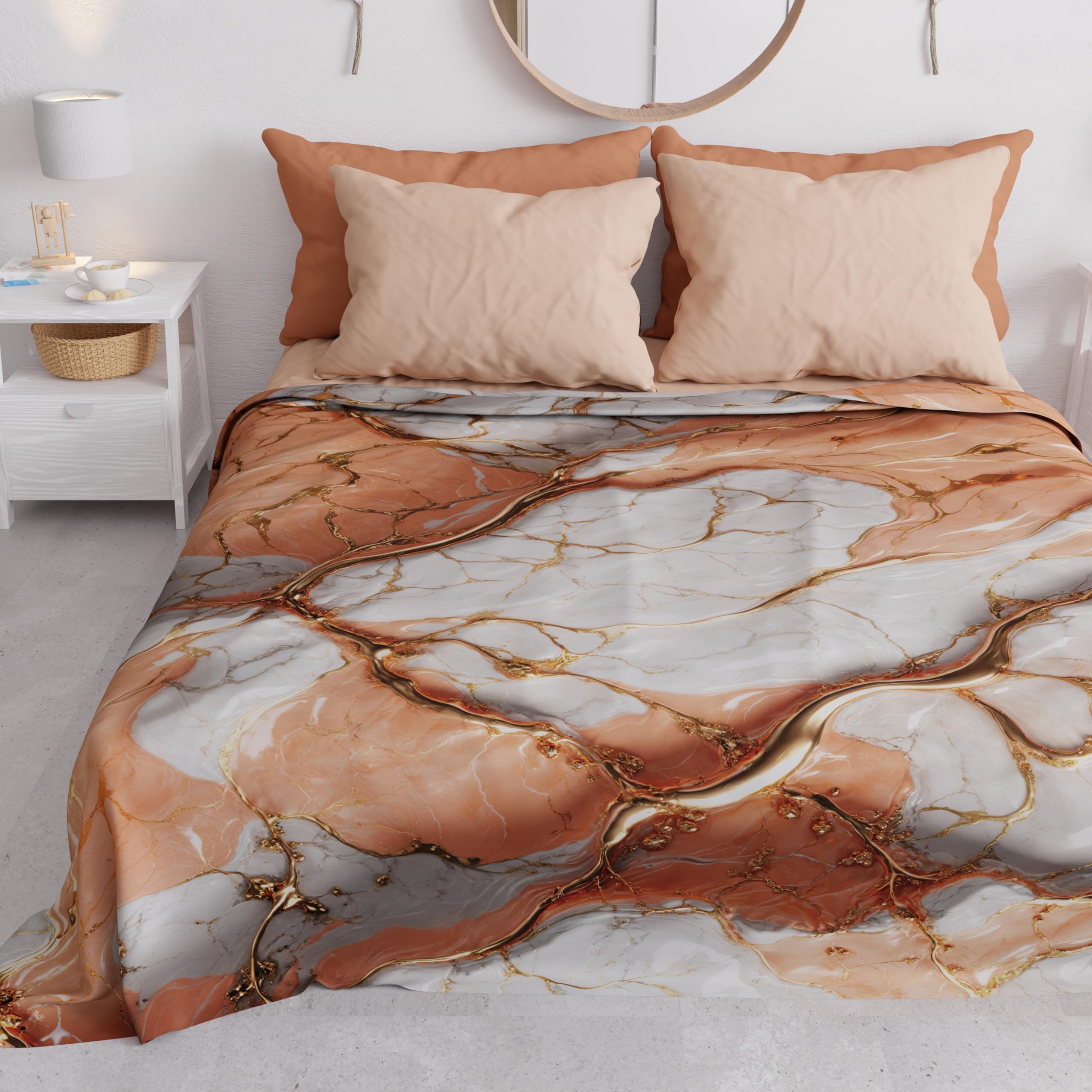 PETTI Artigiani Italiani - Single Bedspread Spring Summer Lightweight Single Bed Cover, Salmon Marble, 100% Made in Italy