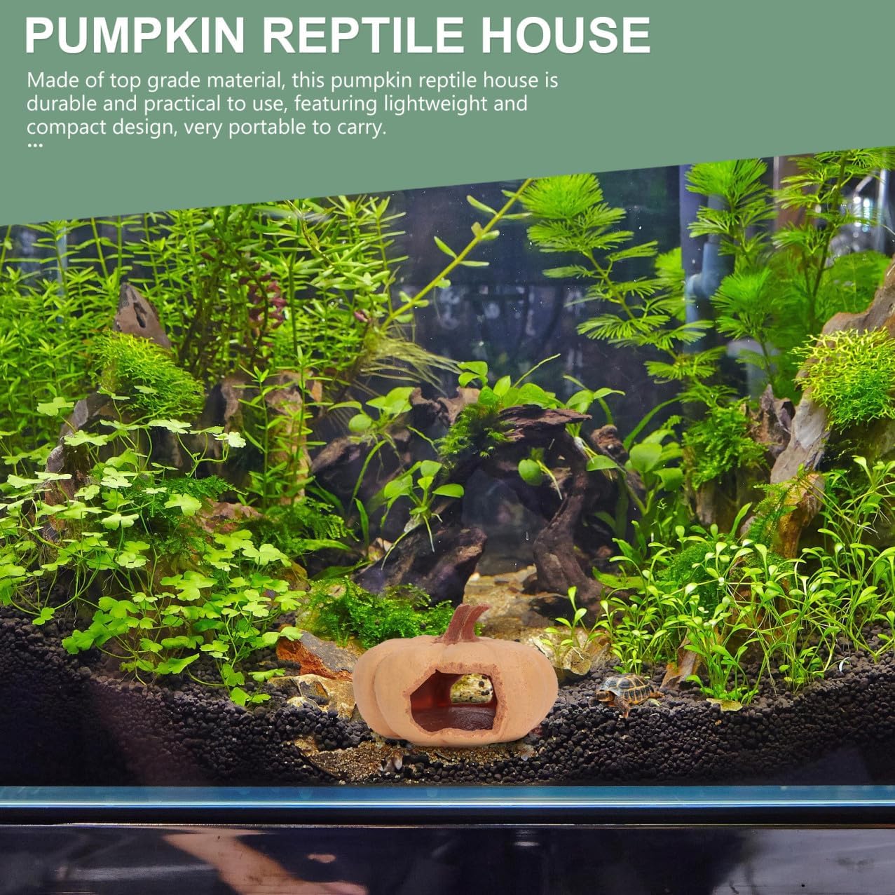 Pumpkin Reptile Hideout Cave Outdoor Terrarium Shelter Landscape Decoration for Snakes Geckos, Sturdy Aquarium Environment Accessory for Crawling Pets