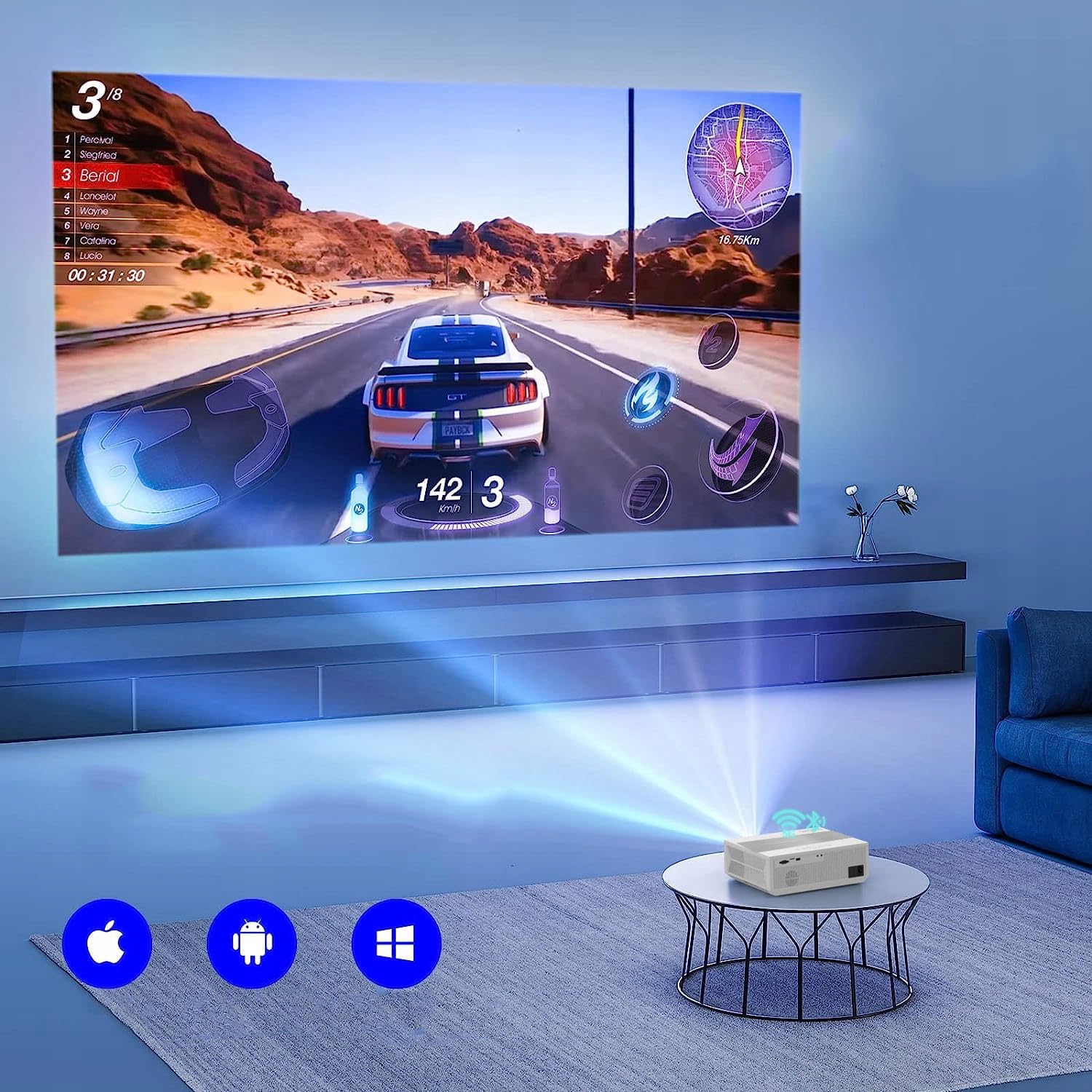 E600H Proyector de cine en casa Proyector LED Video Android 9.0 Smart TV 5.7" Full HD 4K 13500LM 450 Ansi 5000:1 WiFi 2.4/5GHz Bluetooth 5.1 para teléfono/PC/PS5/Xbox/HDMI/4K-Home Cinema